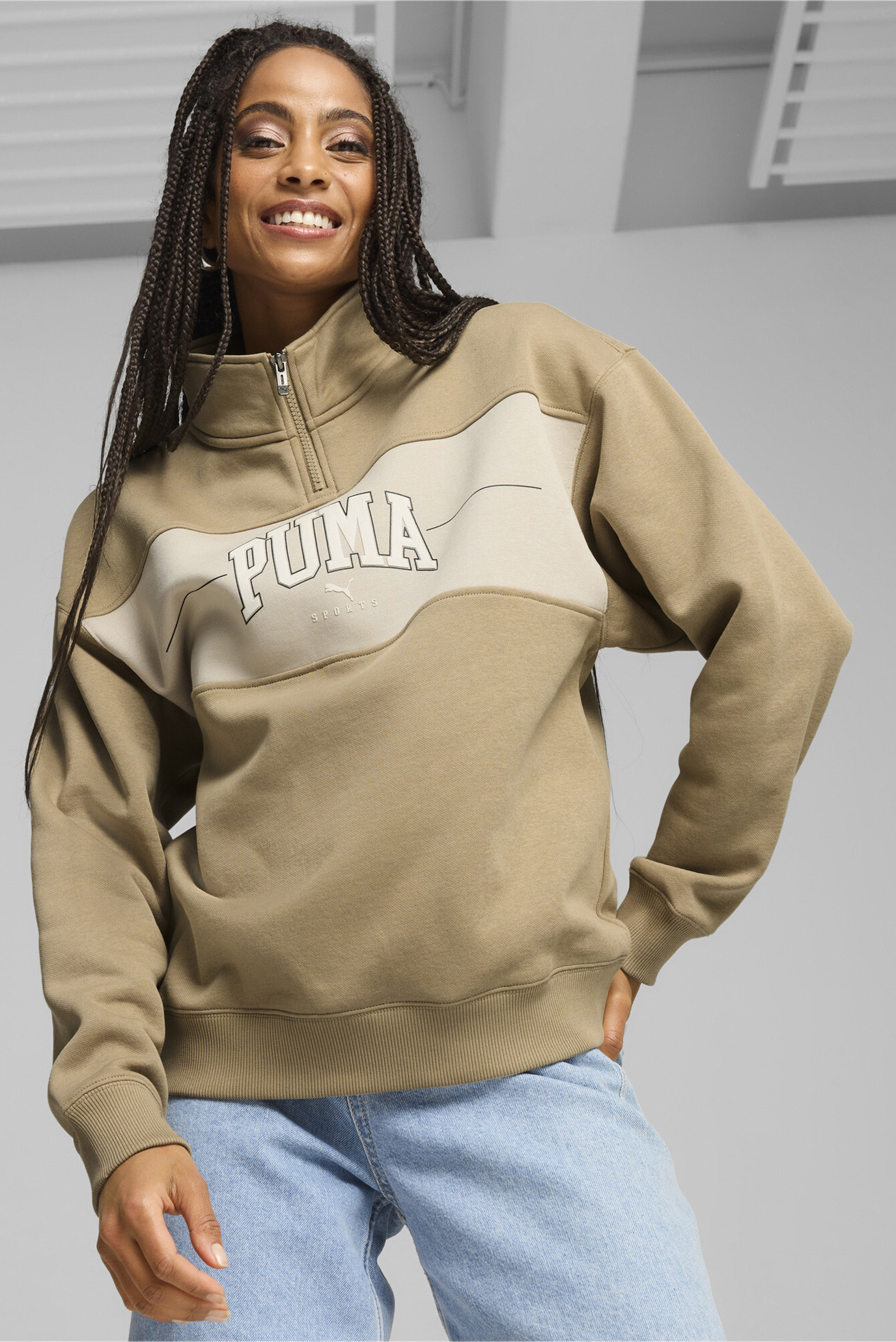 Женская бежевая спортивная кофта PUMA SQUAD Quarter-Zip Hoodie Women 1