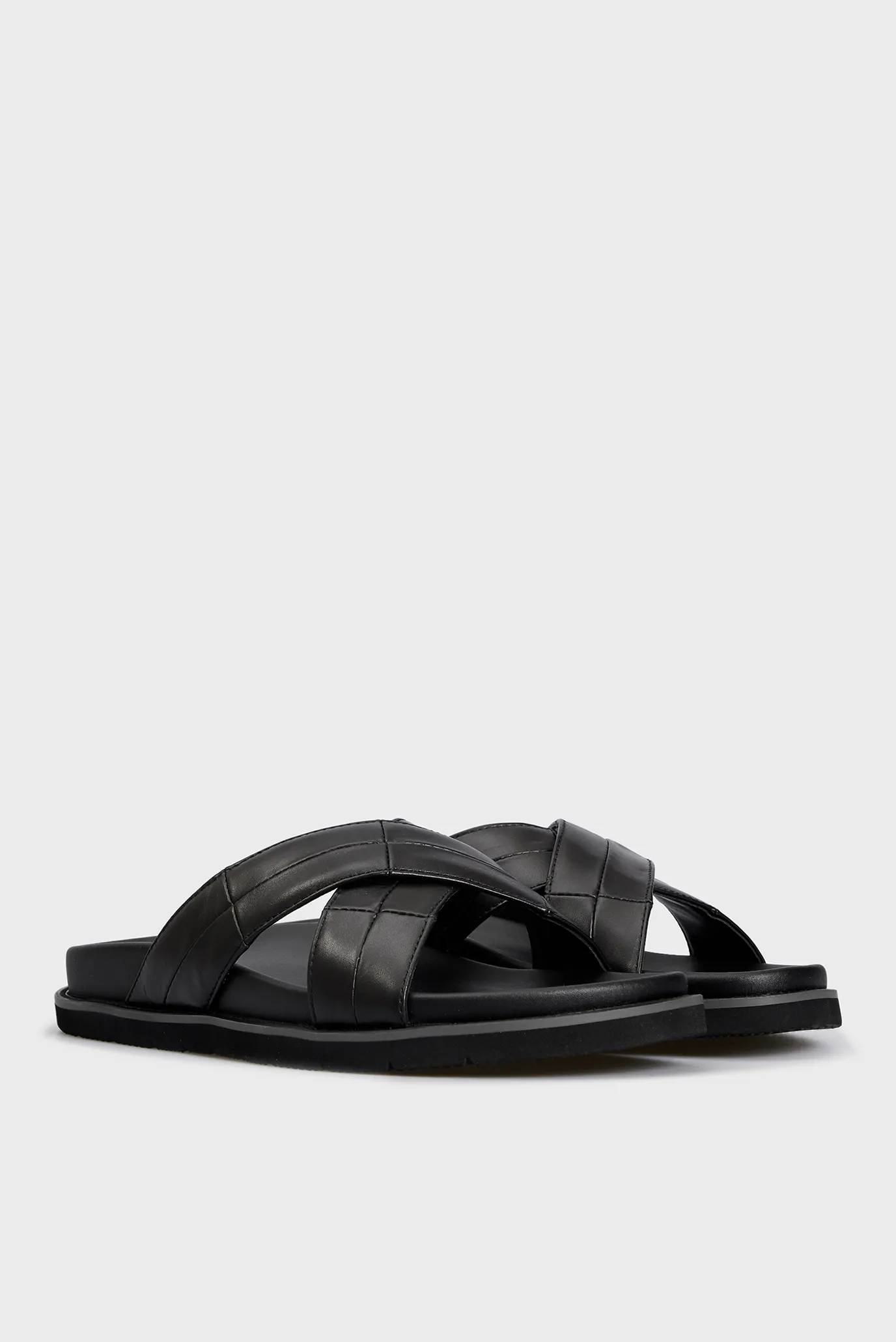 Мужские черные кожаные слайдеры 3