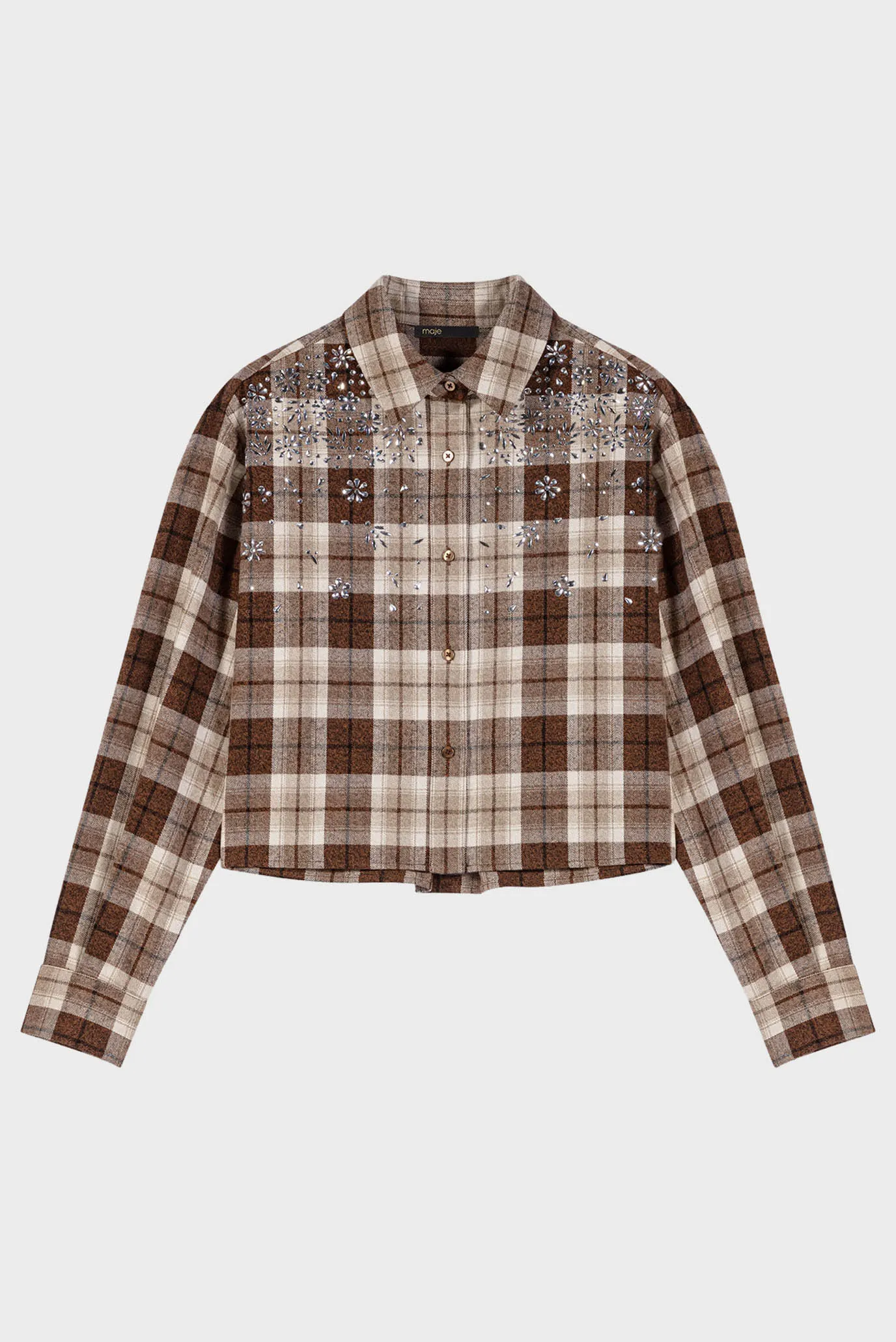 Жіноча коричнева картата сорочка 8