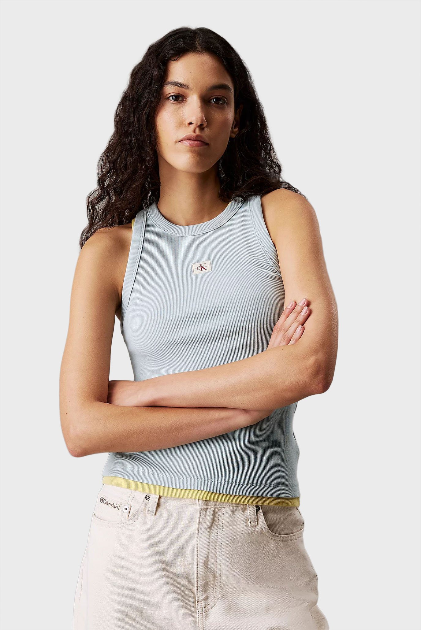 Женская мятная майка WOVEN LABEL RIB TANK TOP Ментоловый M Calvin Klein Jeans J20J225302 Женская мятная майка WOVEN LABEL RIB TANK TOP Ментоловый M Calvin Klein Jeans J20J225302