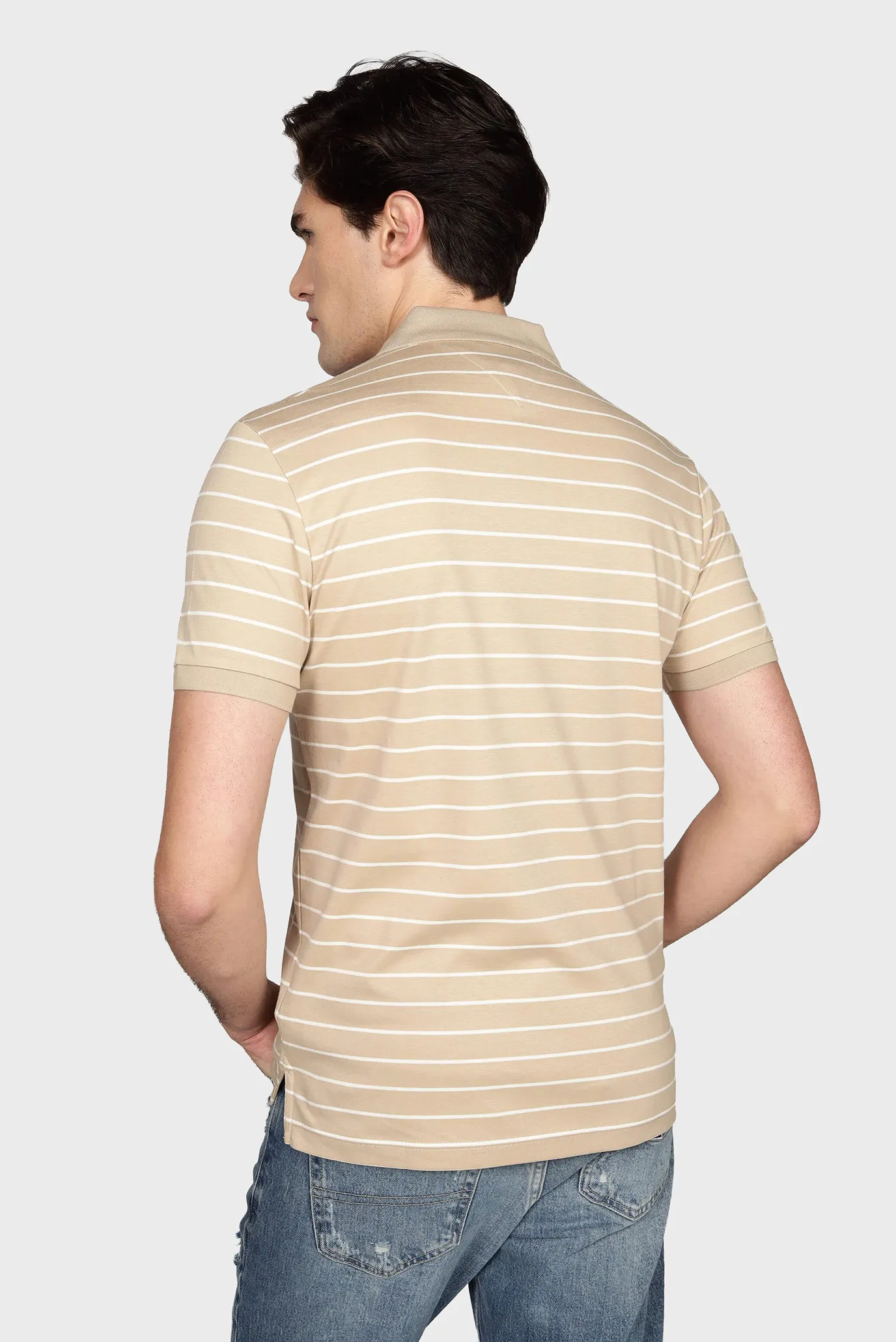 Чоловіче бежеве поло у смужку LIQUID COTTON REG 3