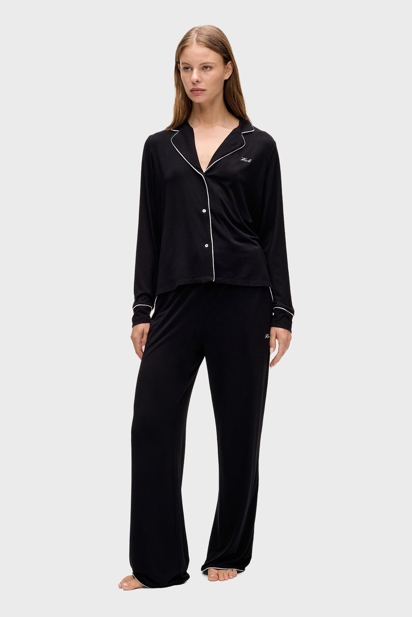 Женская черная пижама (рубашка, брюки) jersey Черный XS Karl Lagerfeld A4W45004 Женская черная пижама (рубашка, брюки) jersey Черный XS Karl Lagerfeld A4W45004