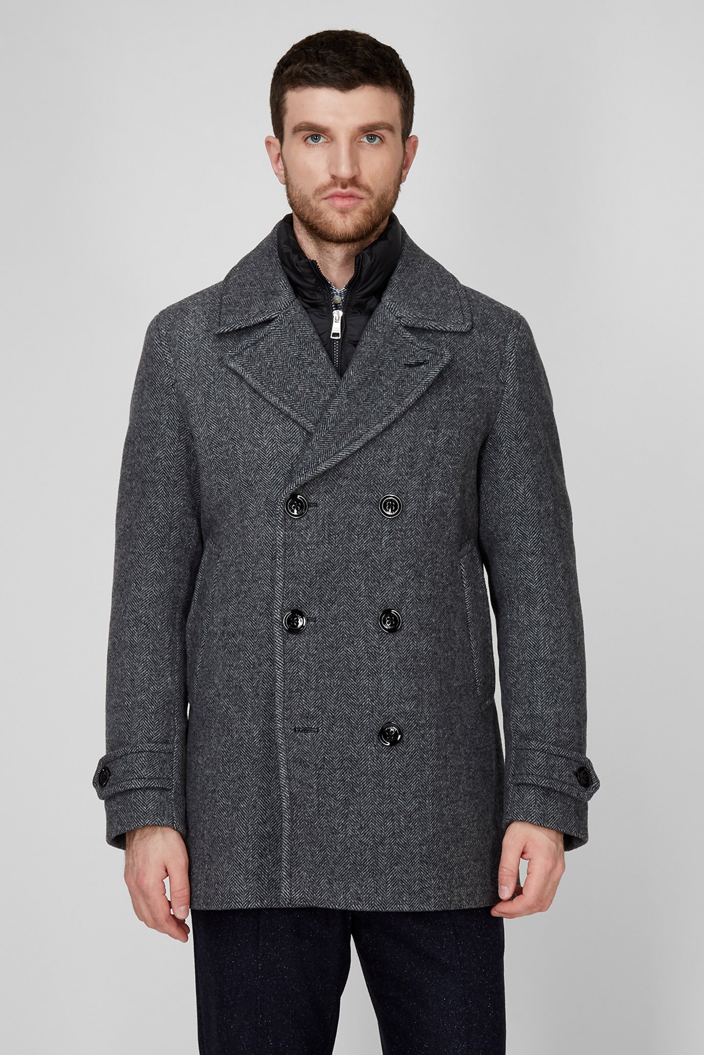 Мужское серое шерстяное пальто 1