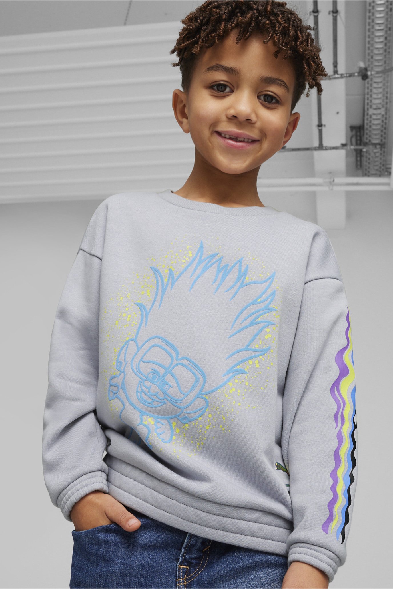 Детский светло-серый свитшот PUMA x TROLLS Kids' Sweatshirt 1