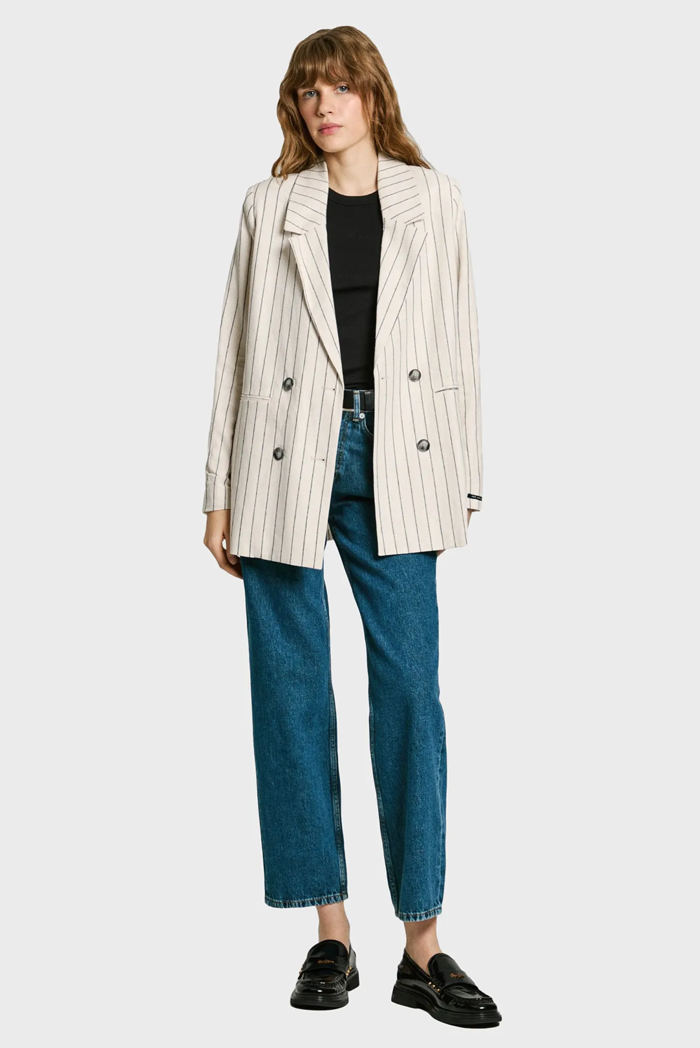 Женский белый льняный жакет в полоску HANNAH 4