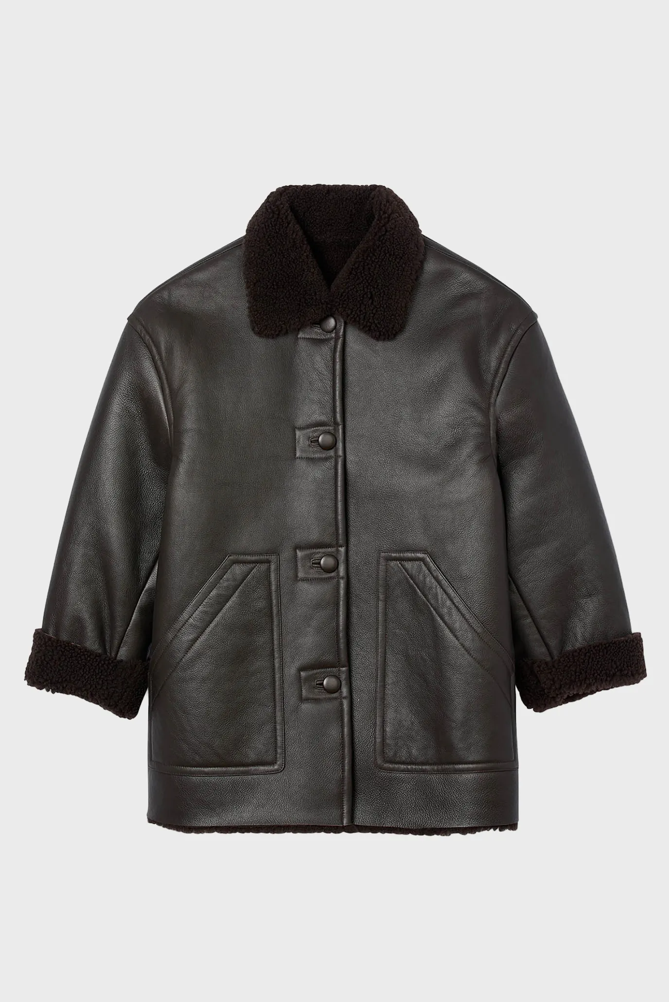 Жіноча темно-коричнева шкіряна дублянка 6