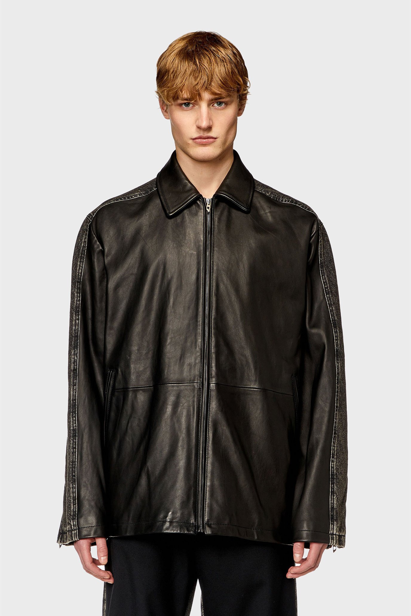 Чоловіча чорна шкіряна куртка L-STOLLER GIACCA 1