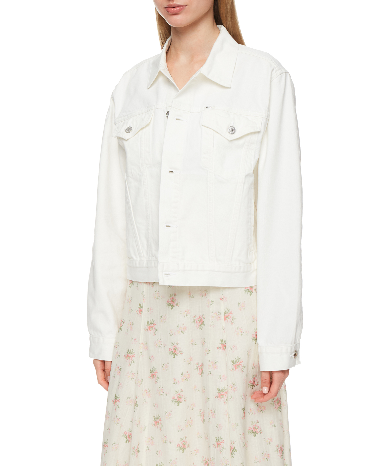 Женская белая джинсовая куртка 1