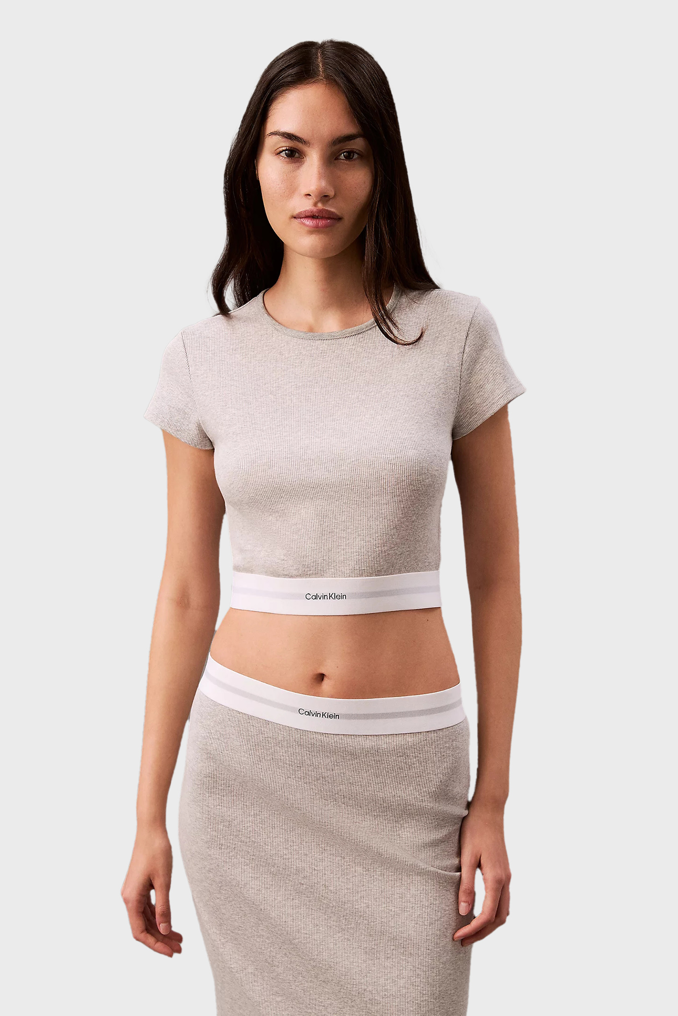 Женский серый топ RIB CROP TEE Серый L Calvin Klein LV00QS7349 Женский серый топ RIB CROP TEE Серый L Calvin Klein LV00QS7349