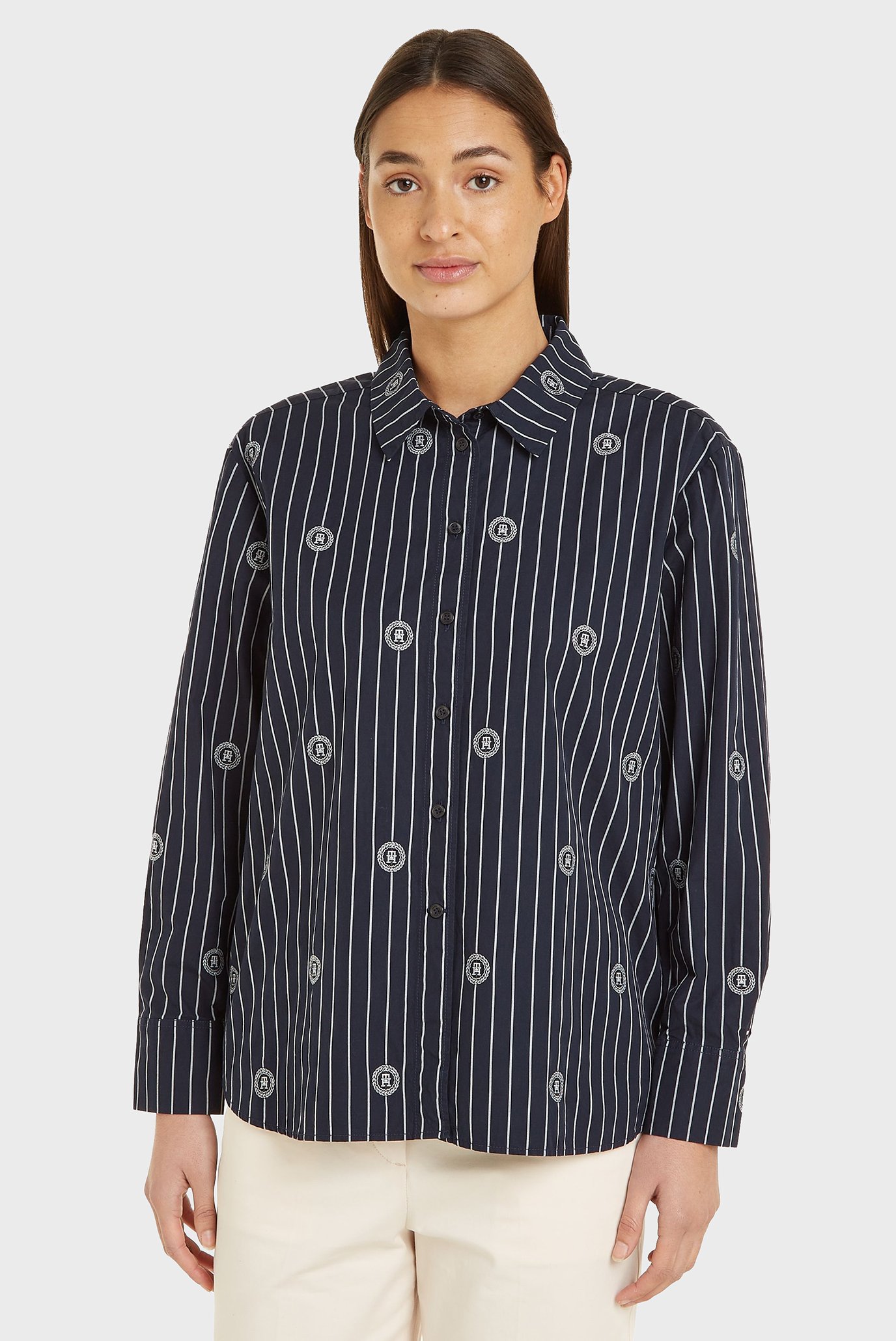 Женская темно-синяя рубашка в полоску CMD CO FILL COUPE Синий S Tommy Hilfiger WW0WW40532 Женская темно-синяя рубашка в полоску CMD CO FILL COUPE Синий S Tommy Hilfiger WW0WW40532
