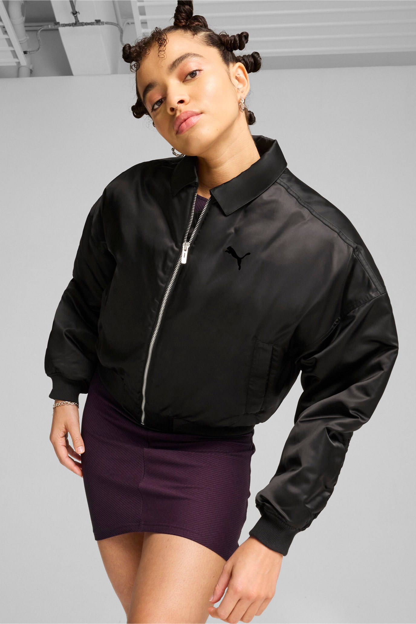 Жіночий чорний бомбер Satin Bomber Jacket Women 1