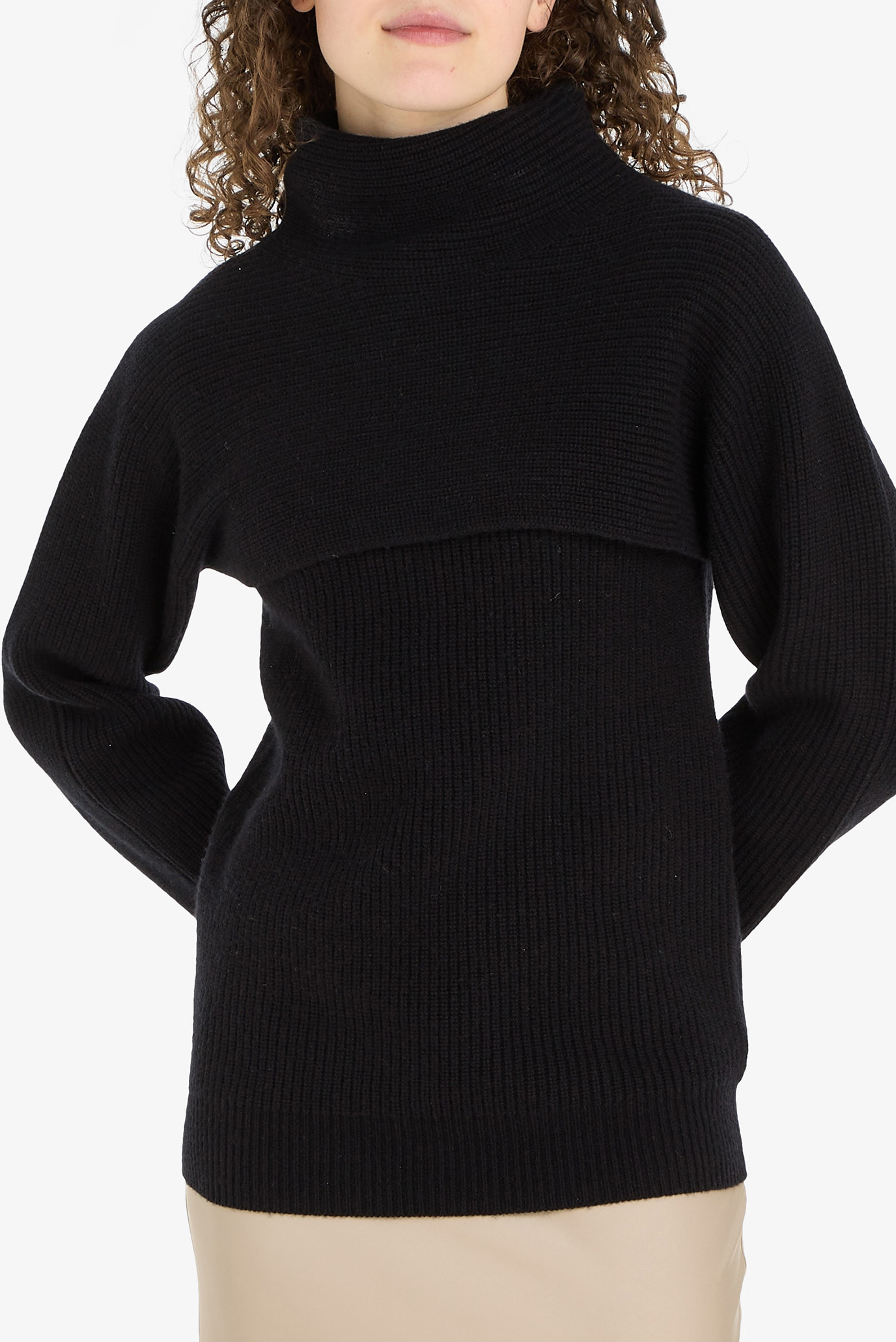 Женский черный шерстяной свитер RECYCLED WOOL OVERLAY 1