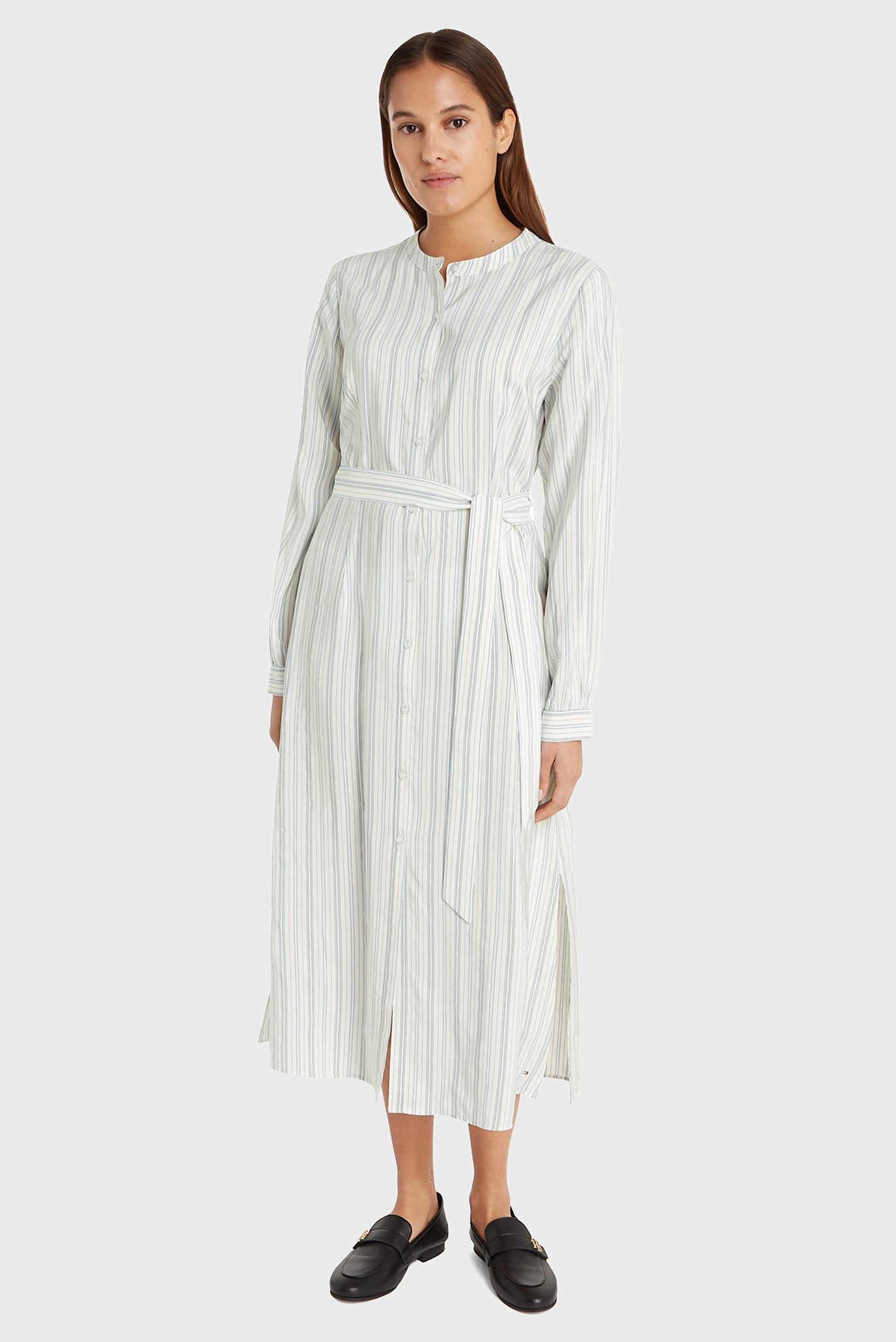 Женское белое платье в полоску VIS STRIPE MIDI SHIRT DRESS LS Белый S Tommy Hilfiger WW0WW37099 Женское белое платье в полоску VIS STRIPE MIDI SHIRT DRESS LS Белый S Tommy Hilfiger WW0WW37099