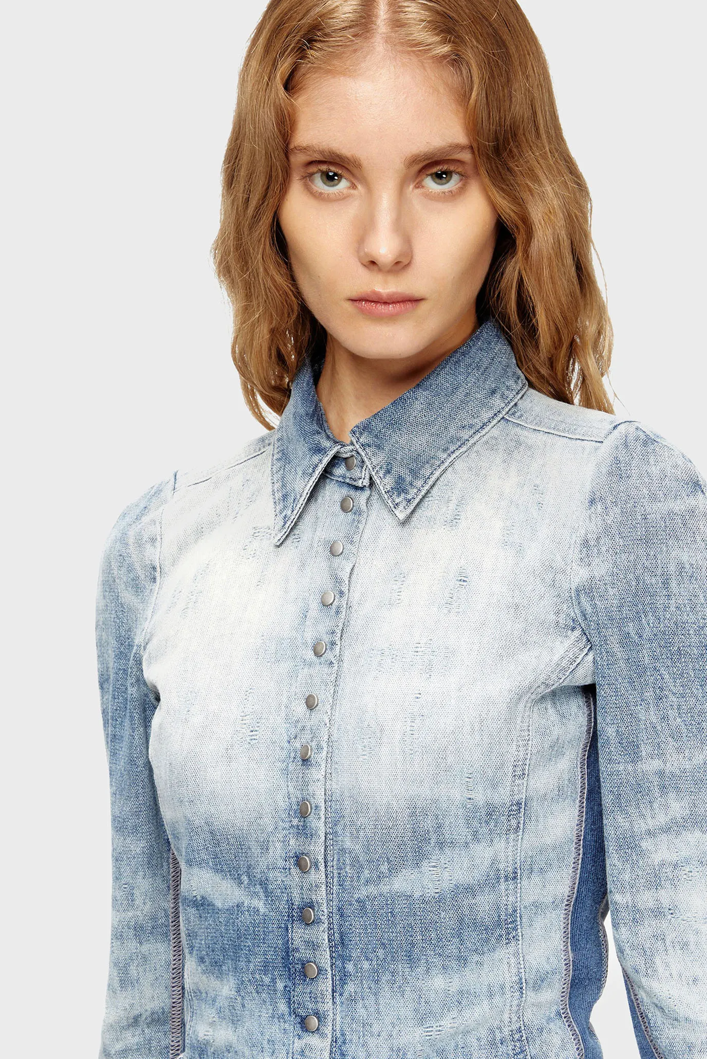 Женская голубая джинсовая рубашка CAMICIA 4