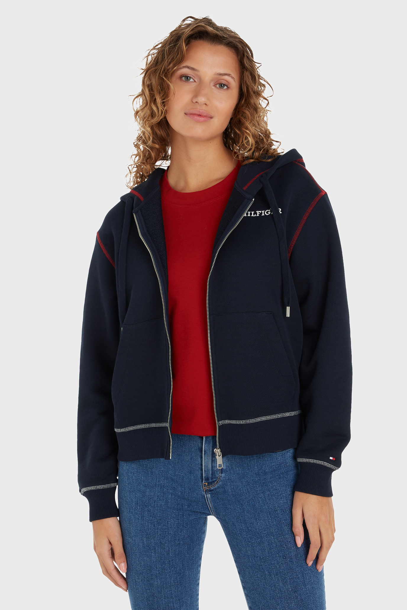 Женское темно-синее худи MDRN REG GBL STP FULLZIP Синий XS Tommy Hilfiger WW0WW42425 Женское темно-синее худи MDRN REG GBL STP FULLZIP Синий XS Tommy Hilfiger WW0WW42425