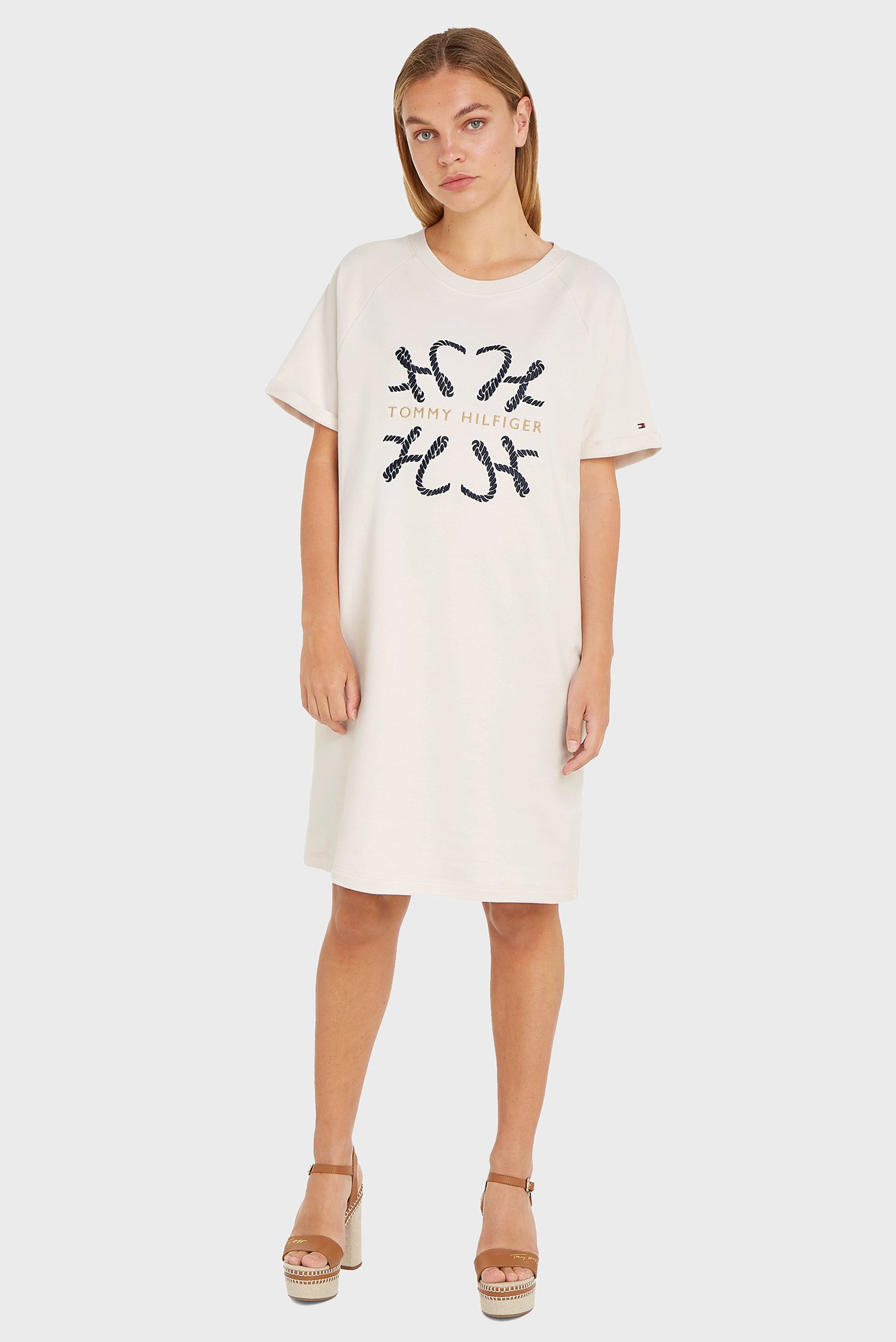 Женское белое платье REG ROPE HILF C-NK KNEE DRS SS Белый S Tommy Hilfiger WW0WW38629 Женское белое платье REG ROPE HILF C-NK KNEE DRS SS Белый S Tommy Hilfiger WW0WW38629
