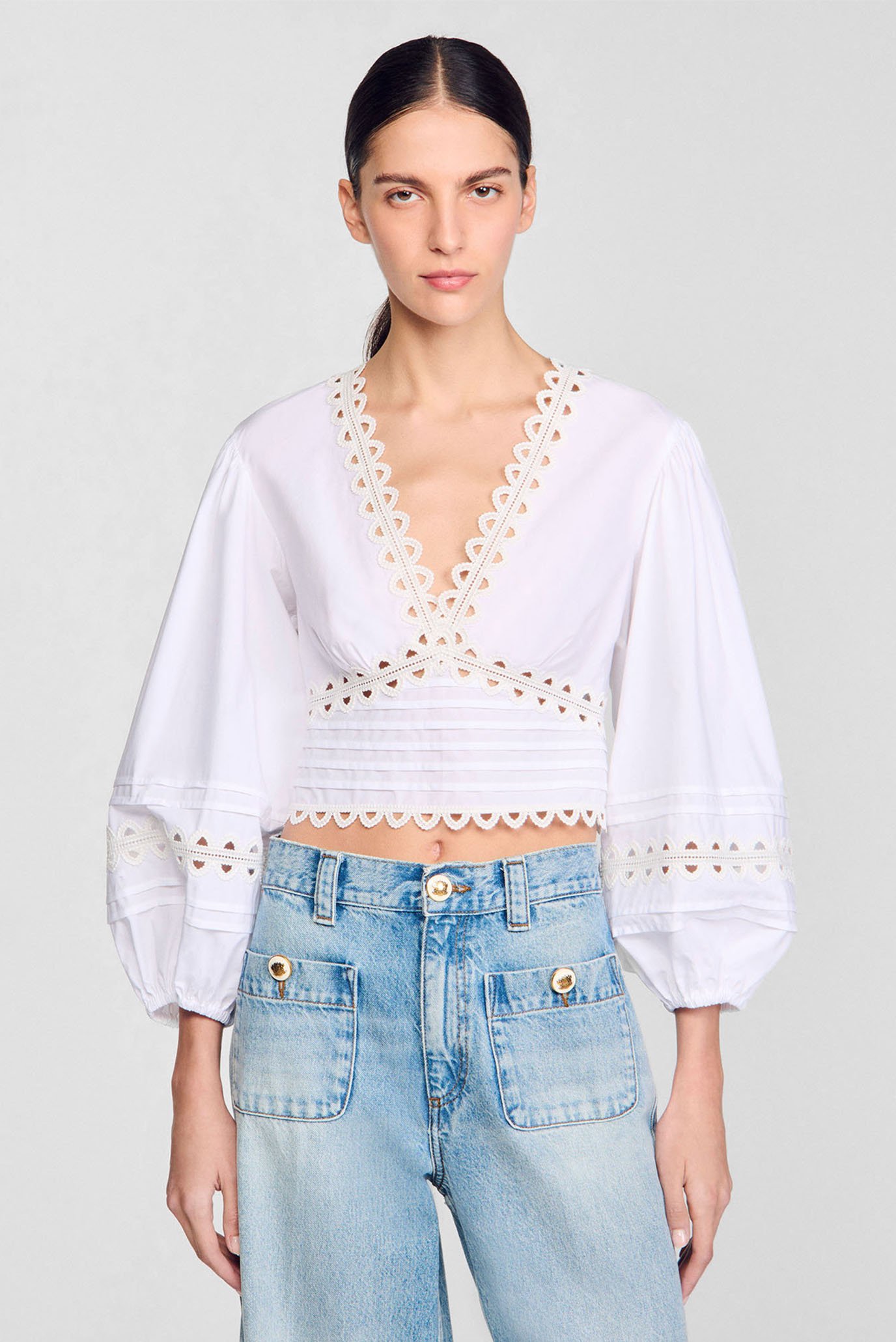 Женская белая блуза Белый M Sandro SFPTO00789_white Женская белая блуза Белый M Sandro SFPTO00789_white