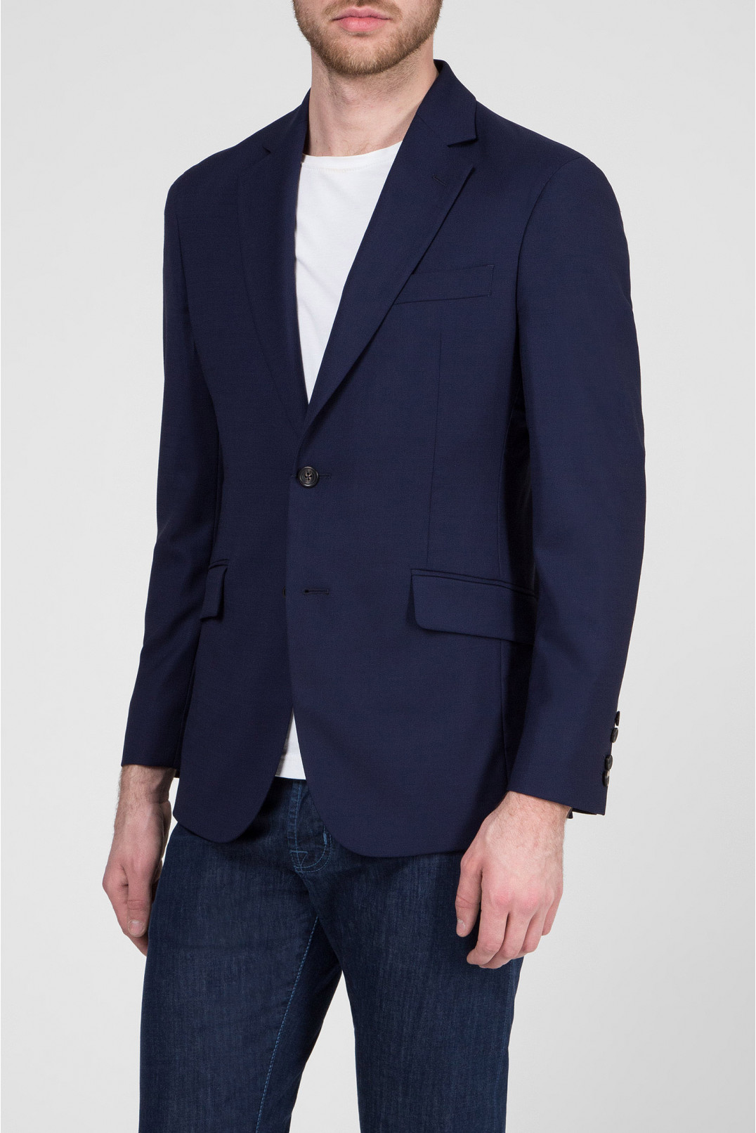 Мужской синий шерстяной пиджак 1