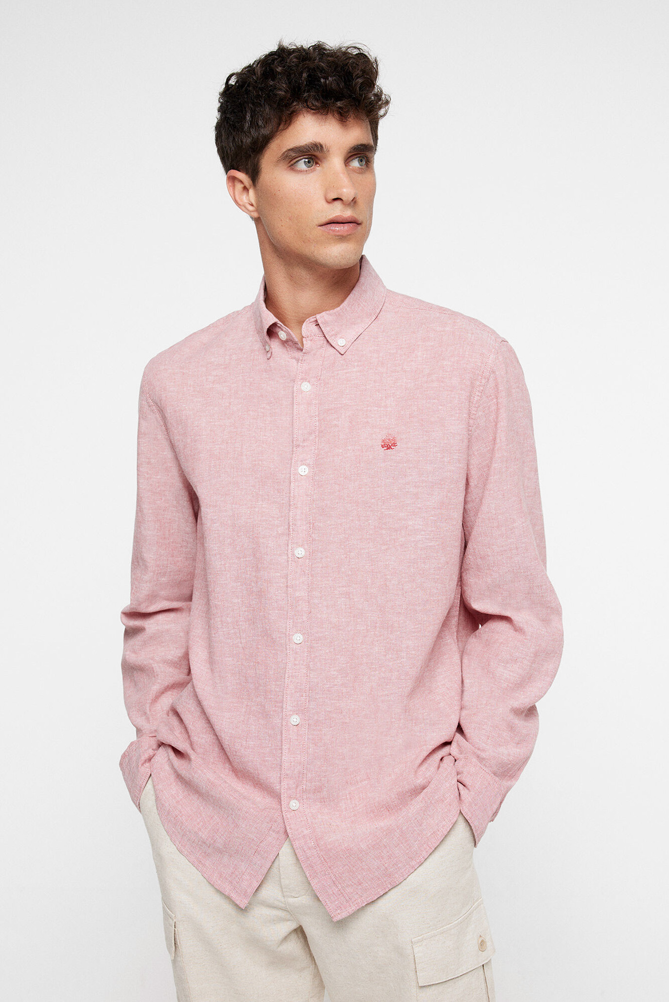 Мужская розовая льняная рубашка 1