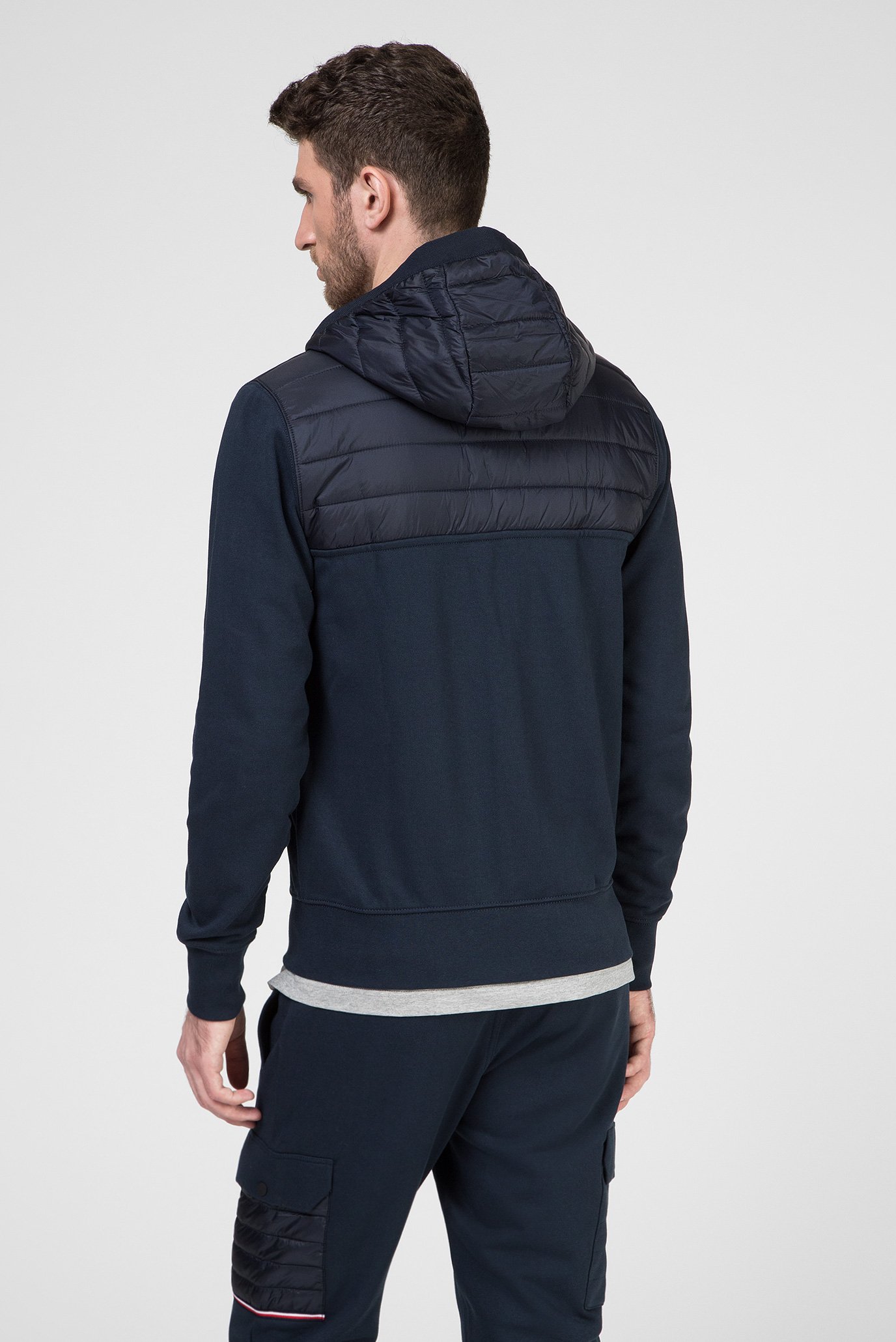 mixed media hooded zip through