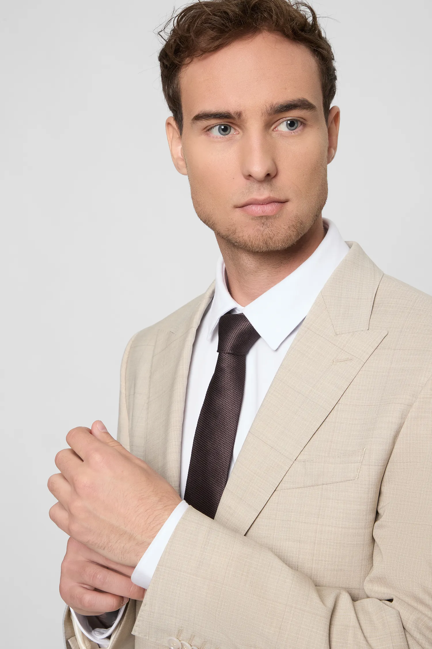 Мужской бежевый шерстяной костюм (пиджак, брюки) 6
