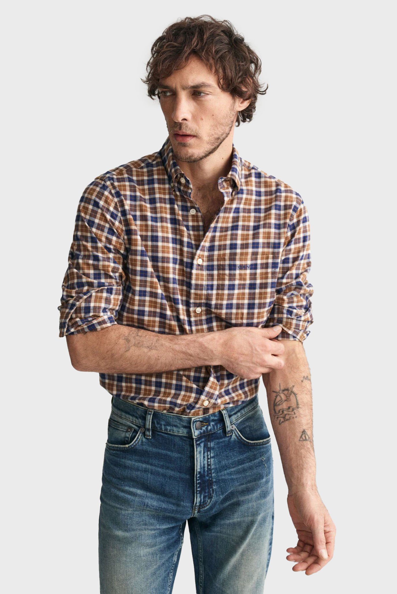 Мужская рубашка в клетку REG LIGHT TWILL CHECK SHIRT 1