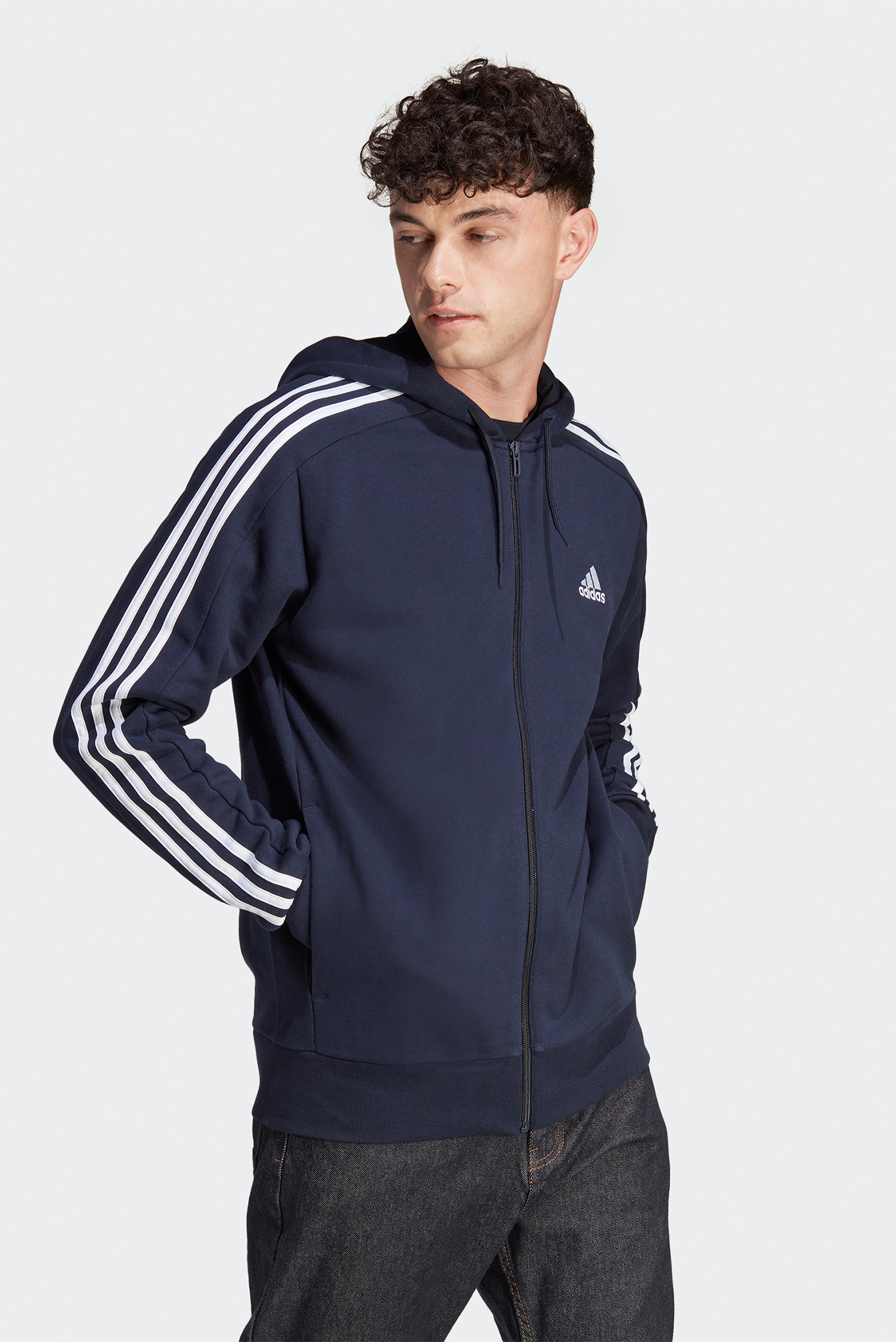 Мужское синее худи Essentials French Terry 3-Stripes 1