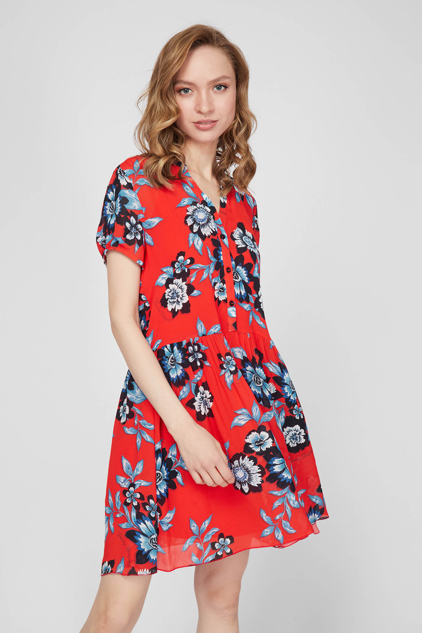 Женское красное платье с узором CHIFFON FLORAL F&F KNEE DRESS SS 1