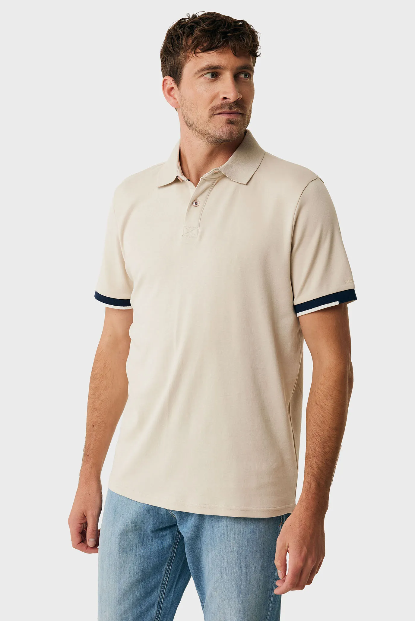 Мужское бежевое поло Tipping polo regular fit 1