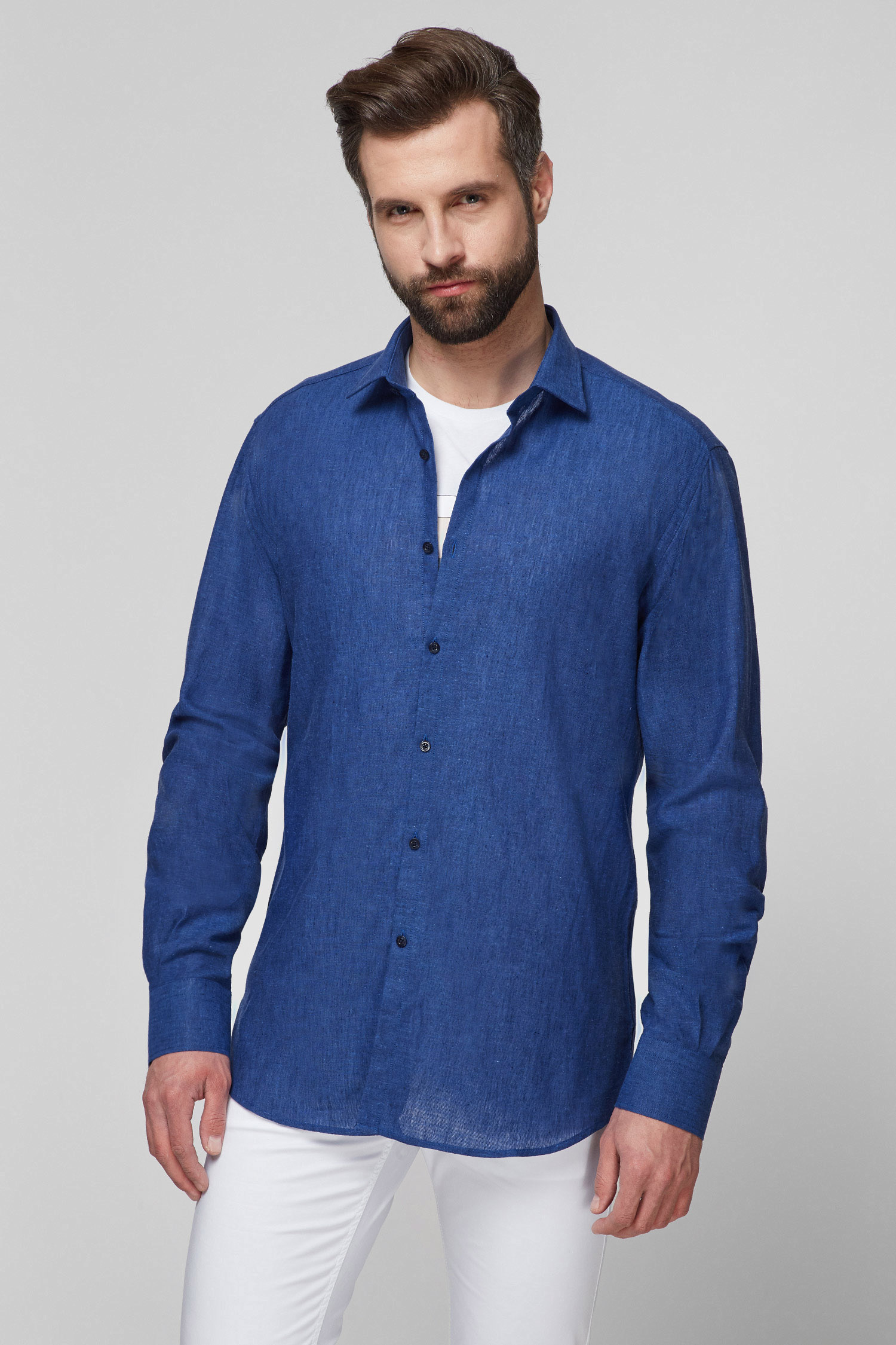Мужская синяя льняная рубашка 1