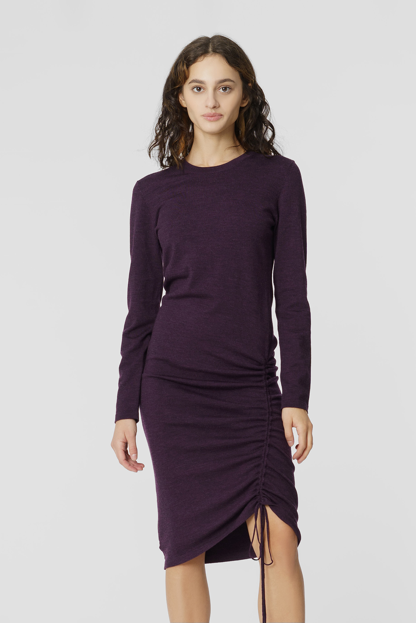 Женское фиолетовое шерстяное платье 1