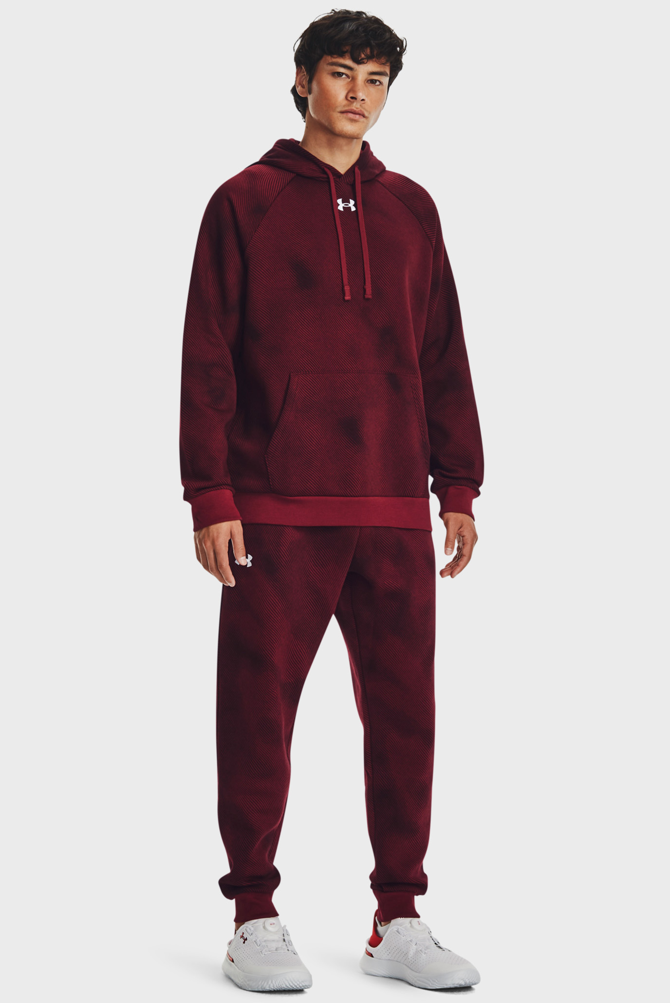 Мужское бордовое худи UA Rival Fleece Printed HD Under