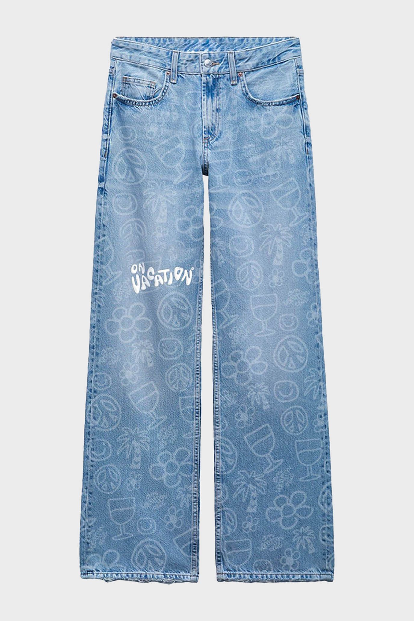 Женские голубые джинсы с узором Flower Jeans 1