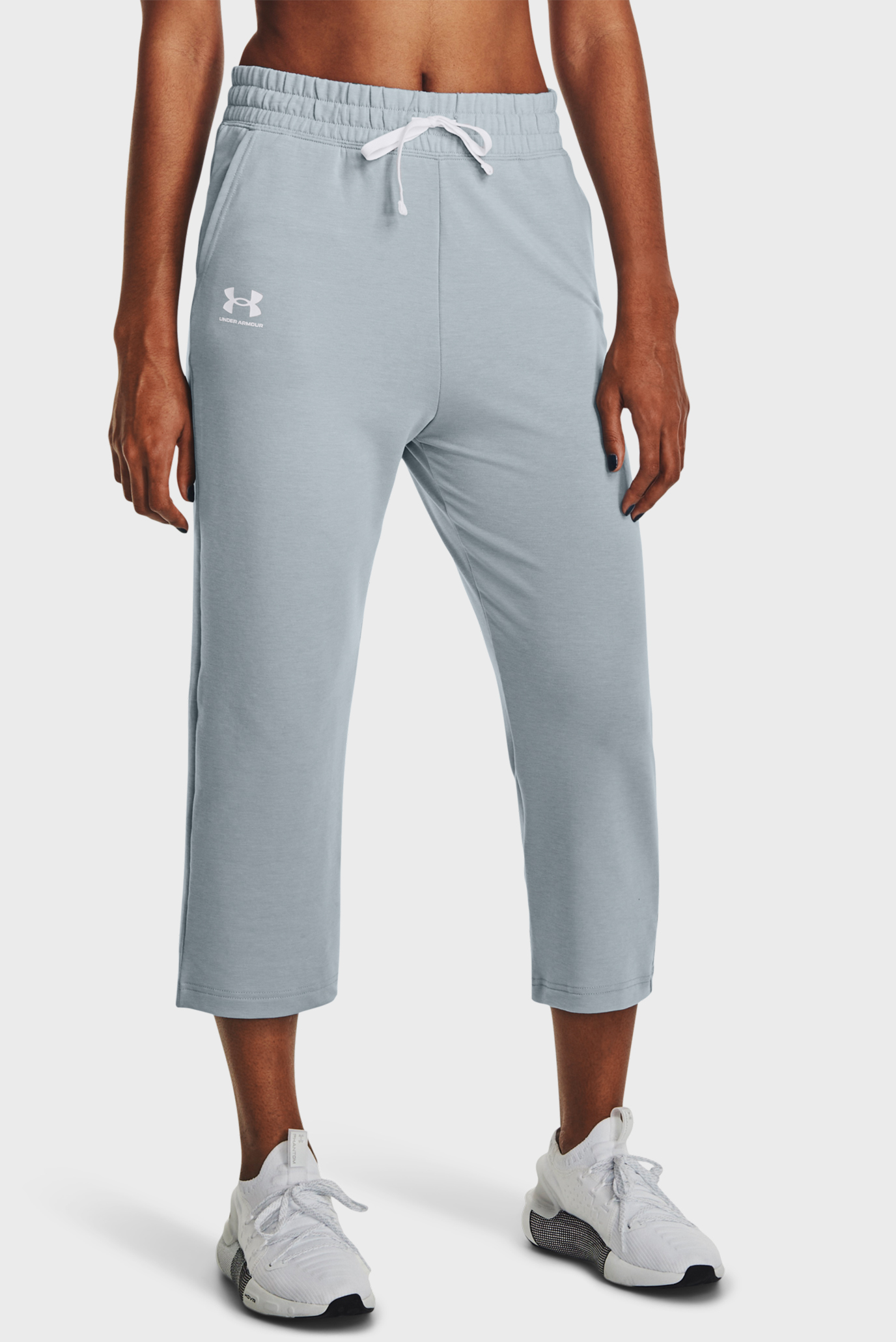 Женские серые спортивные брюки UA Rival Terry Flare Crop 1