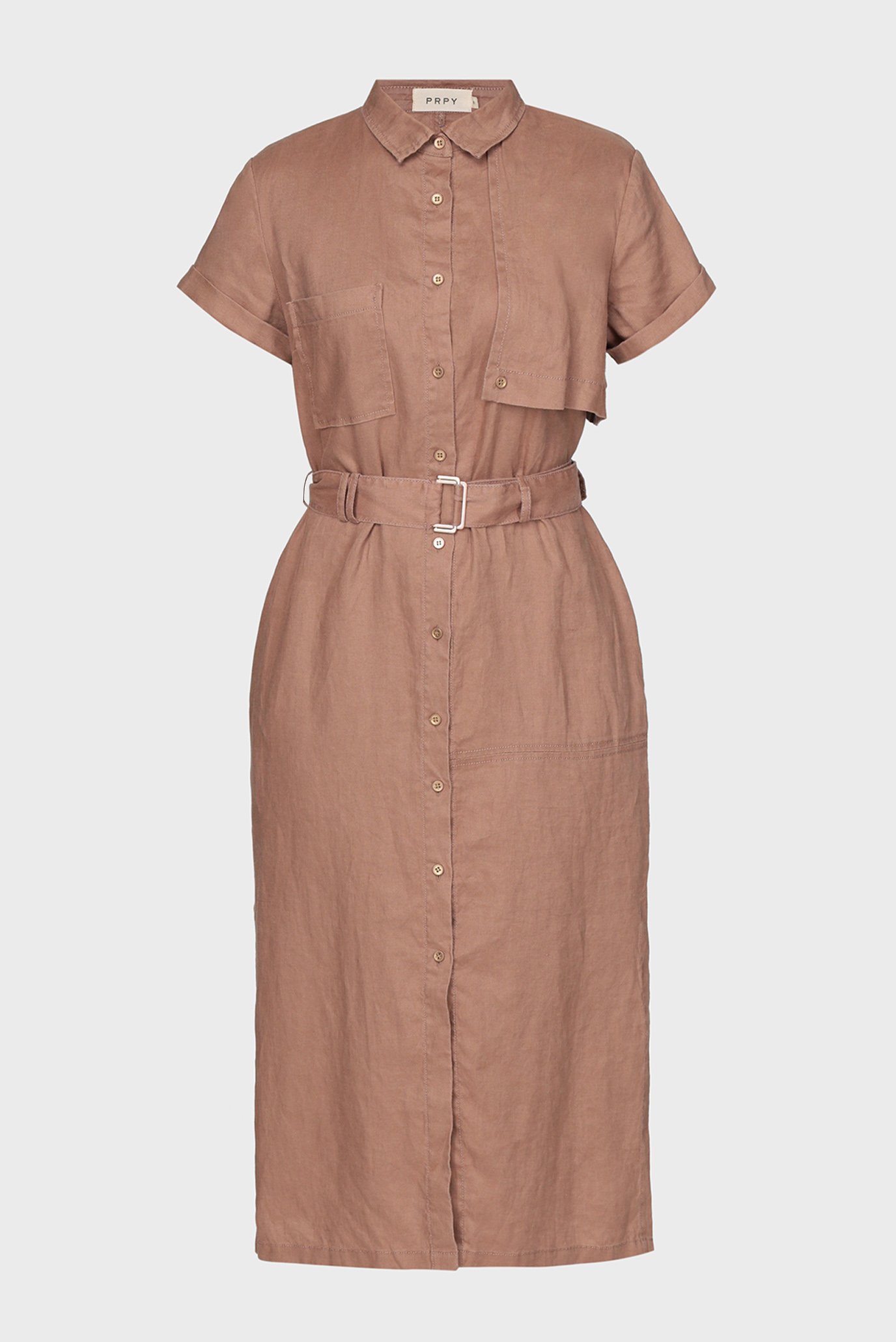 Женское коричневое льняное платье 1