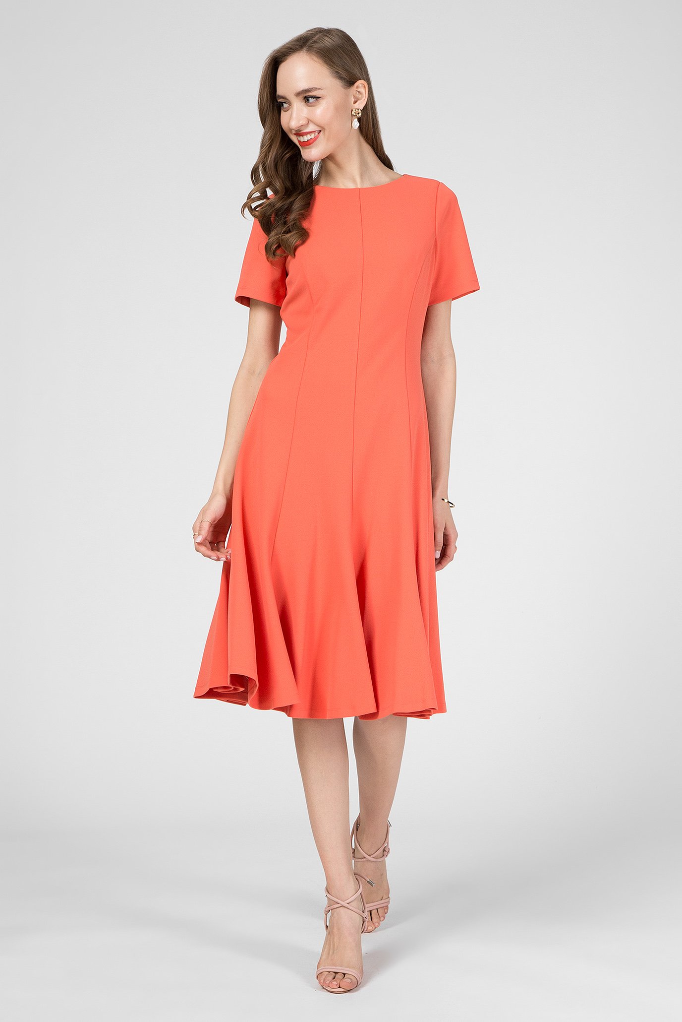 Женское оранжевое платье CAP SLEEVE FLARE HEM 1