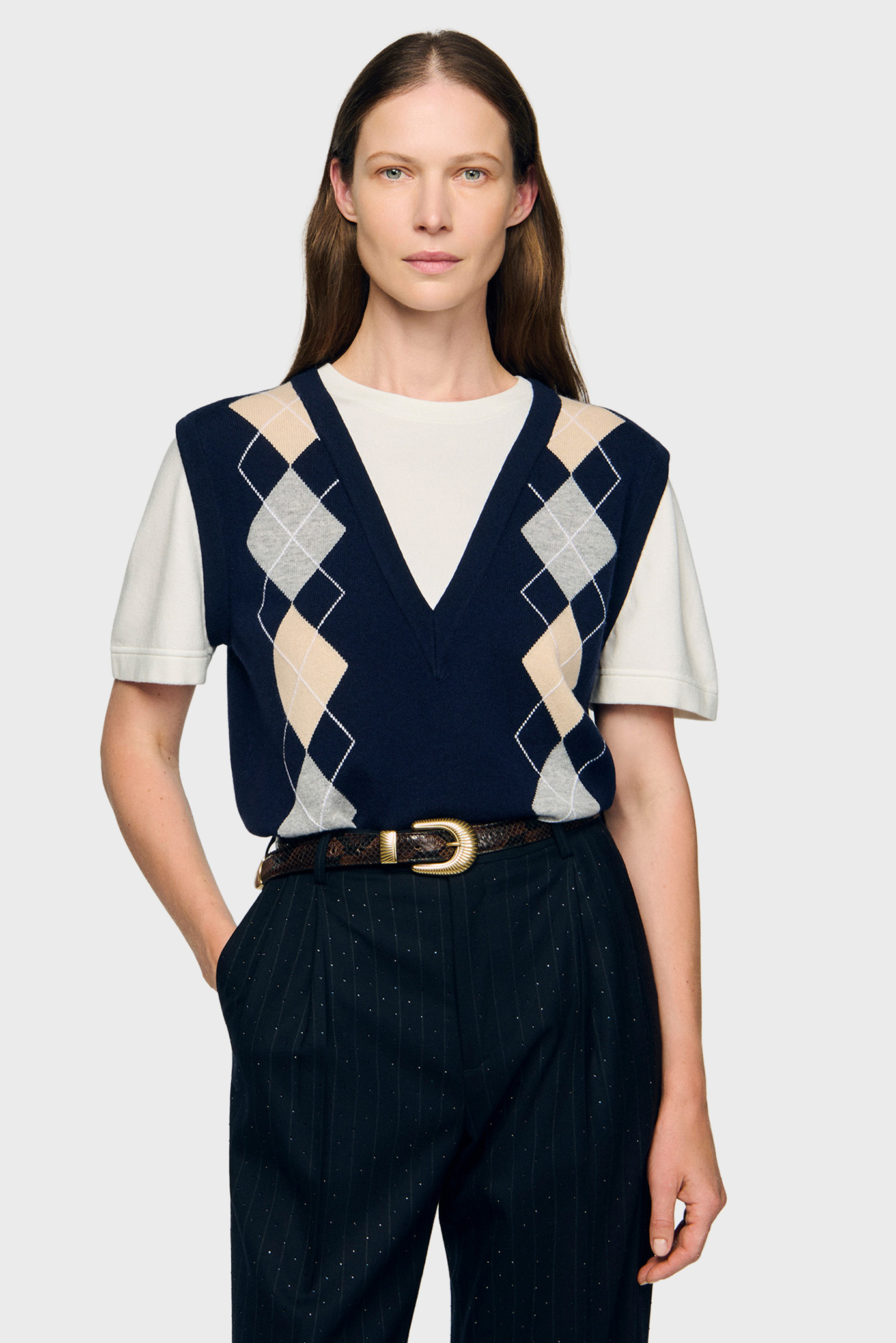 Женский шерстяной джемпер Разноцветный M Sandro SFPPU02697_Navy Blue Женский шерстяной джемпер Разноцветный M Sandro SFPPU02697_Navy Blue
