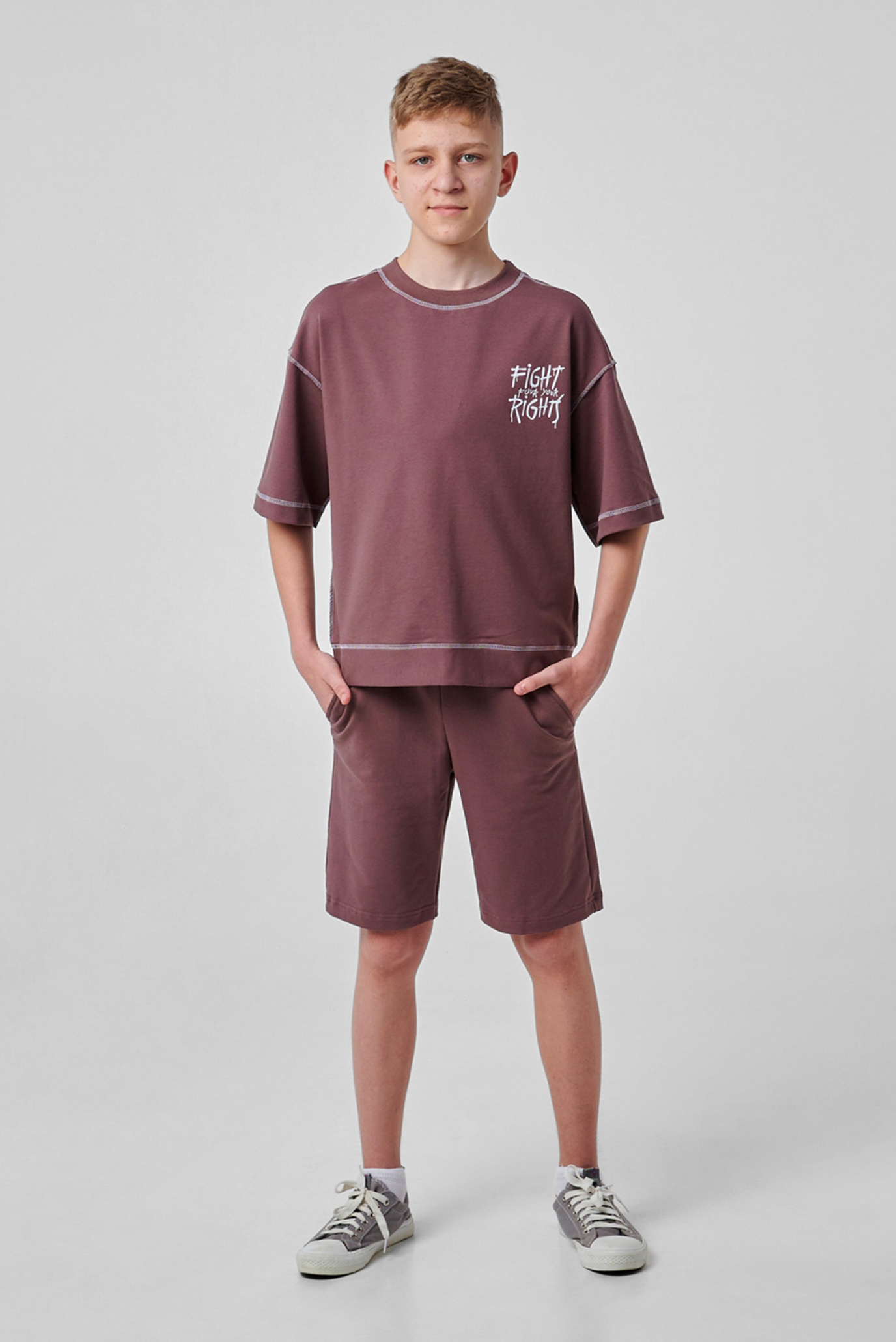 Детский коричневый комплект одежды (свитшот, шорты) 1