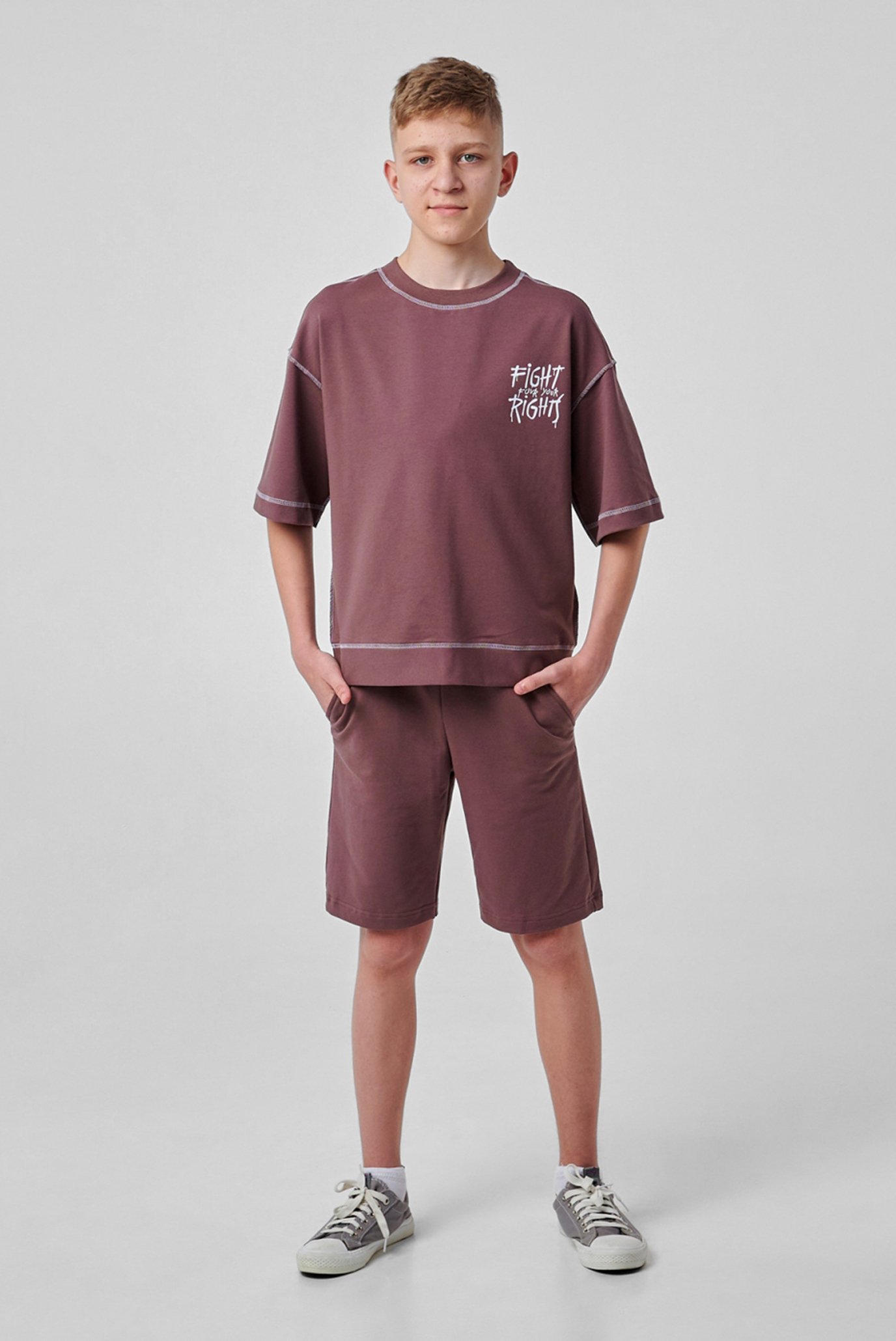 Дитячий коричневий комплект одягу (світшот, шорти) 1