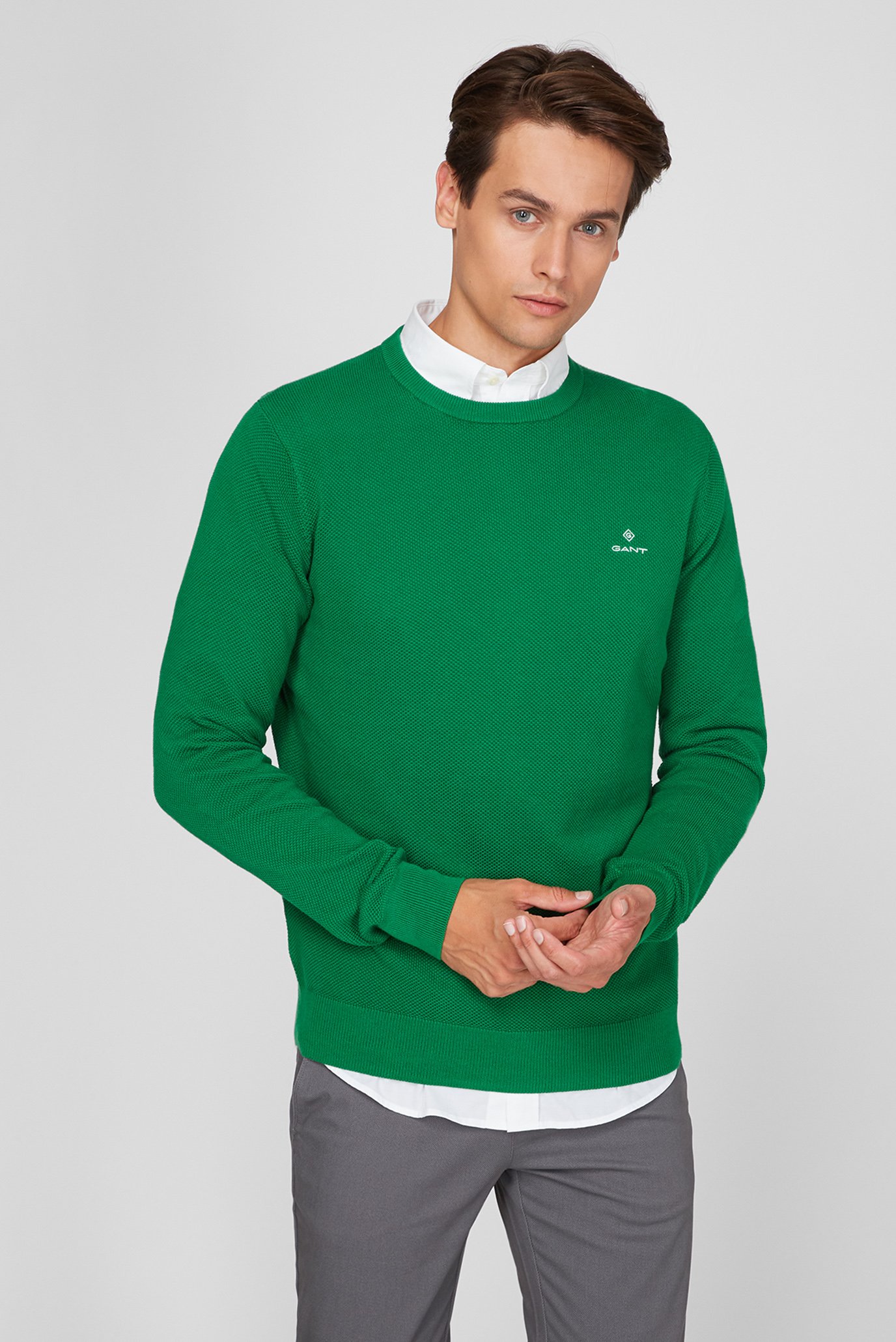 Мужской зеленый джемпер COTTON PIQUE C-NECK 1