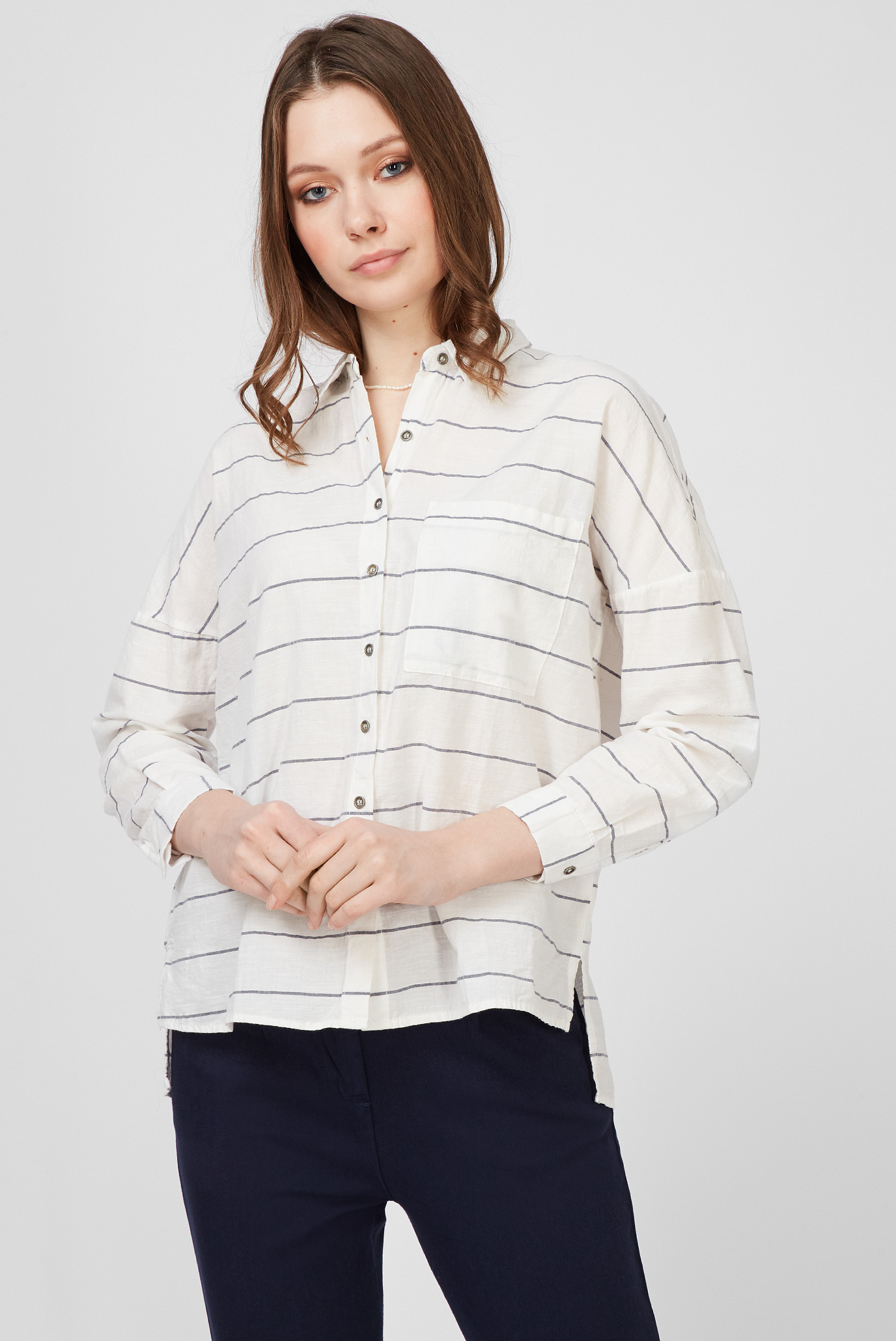 Женская белая льняная рубашка VICOLO 212-VC-2424 — MD-Fashion