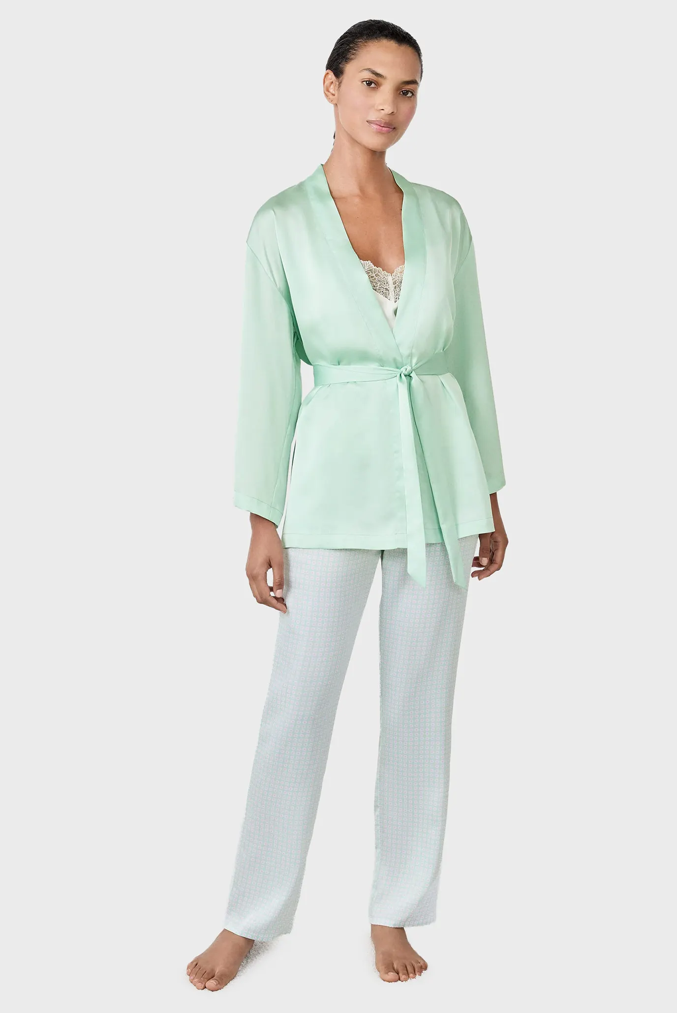 Жіноча м'ятна піжама (кардиган, топ, брюки) NAFILAH 1