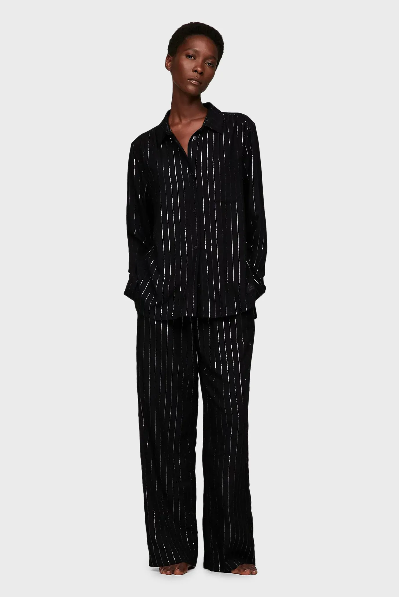 Женские черные брюки в полоску WOVEN STRIPES PYJ 2