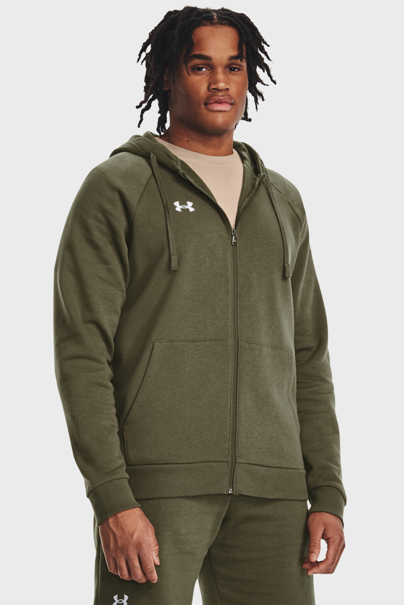 Мужское зеленое худи UA Rival Fleece FZ Hoodie 1