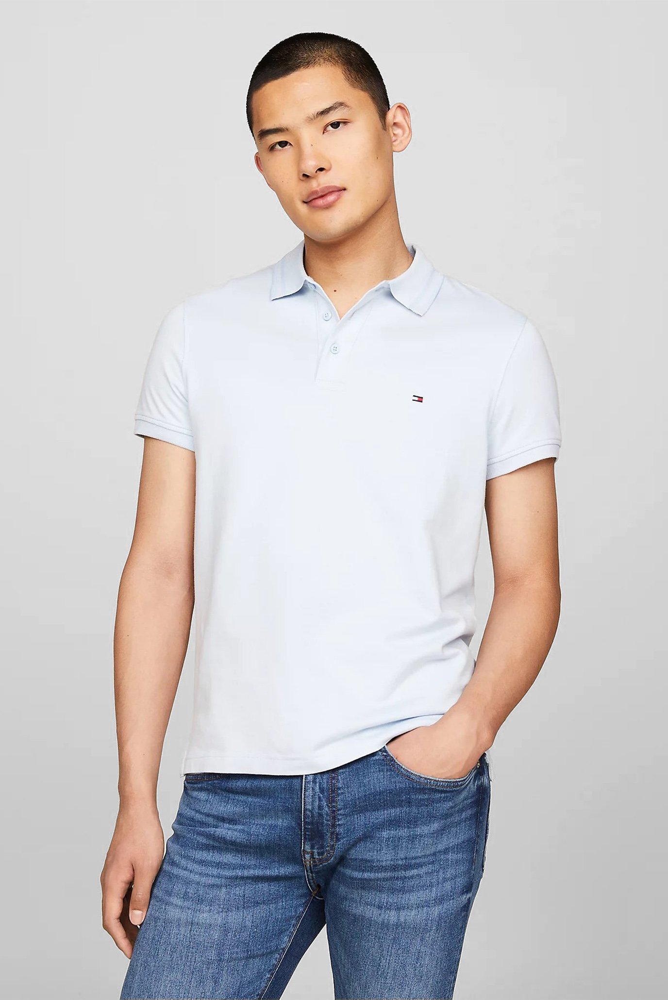 Мужское голубое поло PRETWIST MOULINE SLIM FIT POLO 1