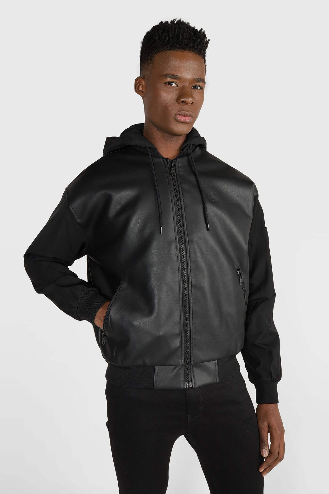 Calvin klein faux shop leather bomber jacket