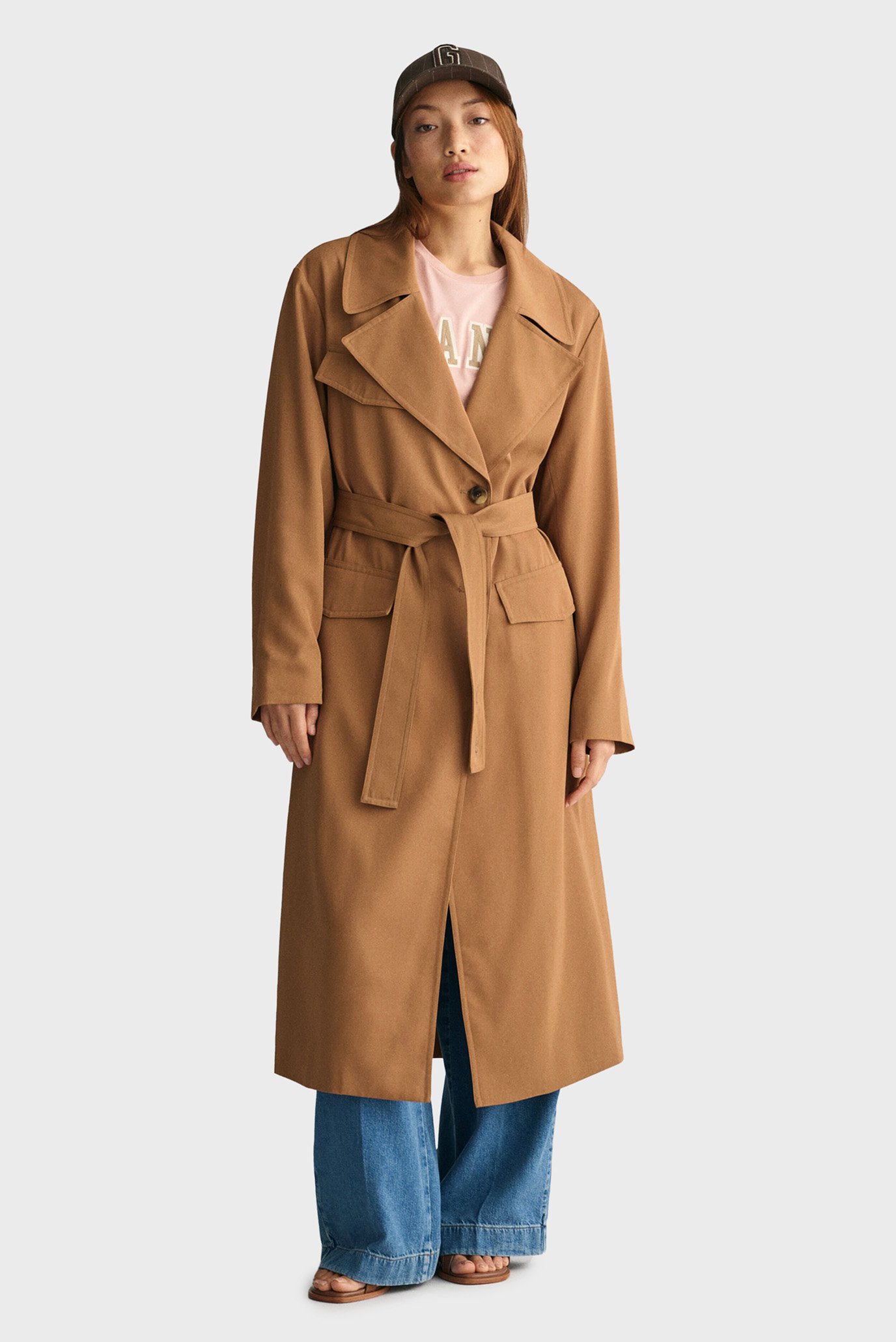 Женский коричневый плащ FLUID BELTED COAT 1