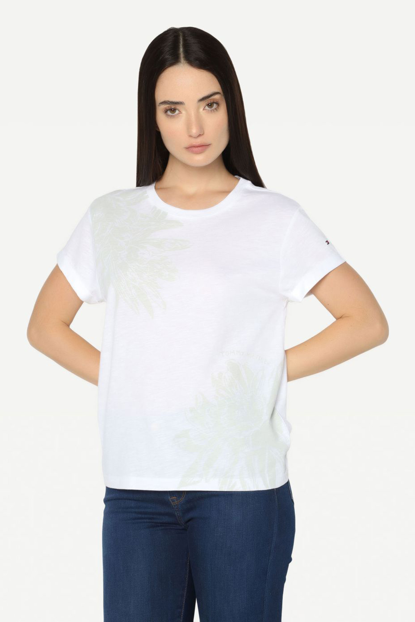 Женская белая футболка REGULAR SLUB FLORAL C-NK TEE 1