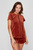 Жіночий теракотовий велюровий костюм (футболка, шорти)