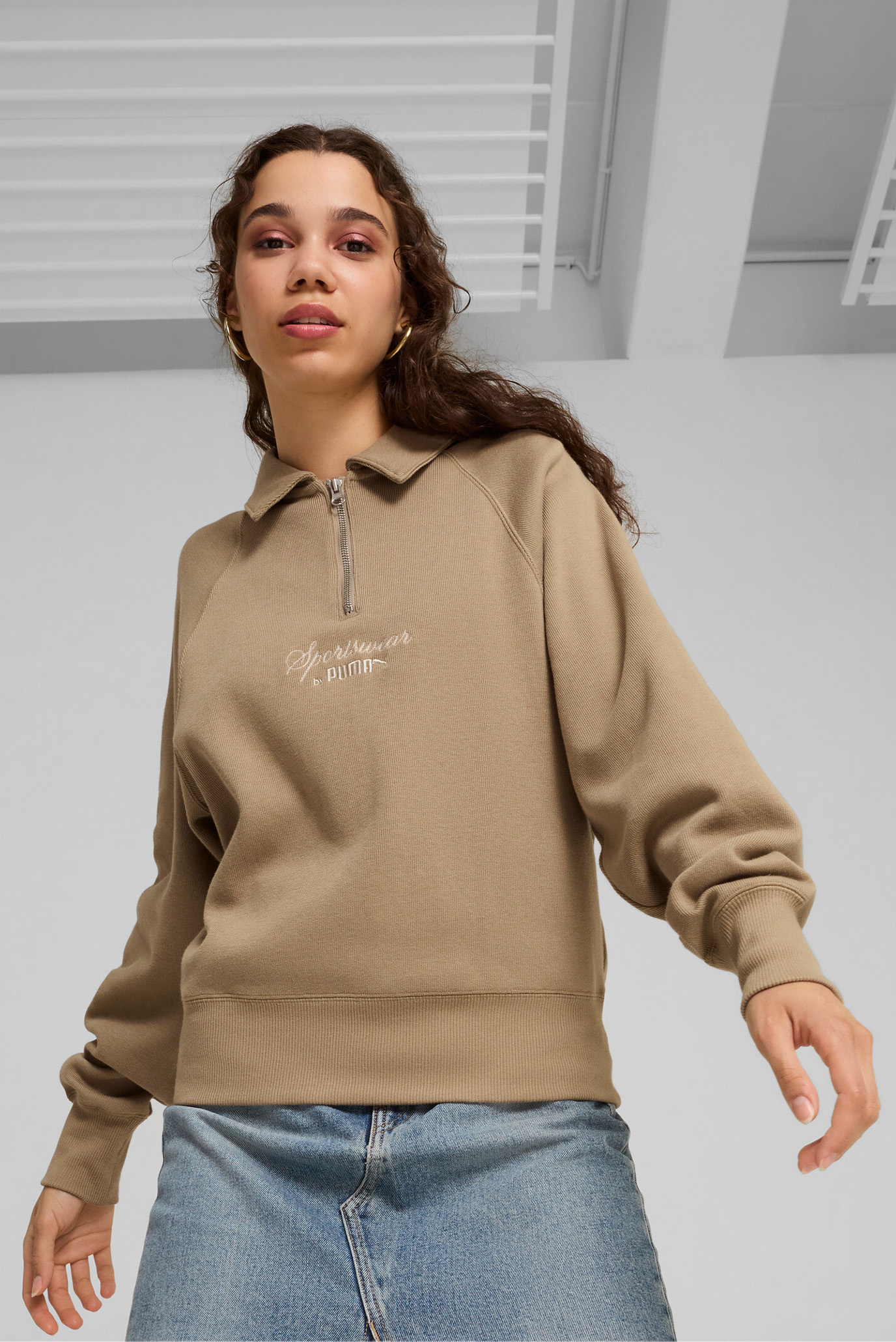 Женское бежевое поло CLASSICS+ Half Zip Polo Crew Women 1